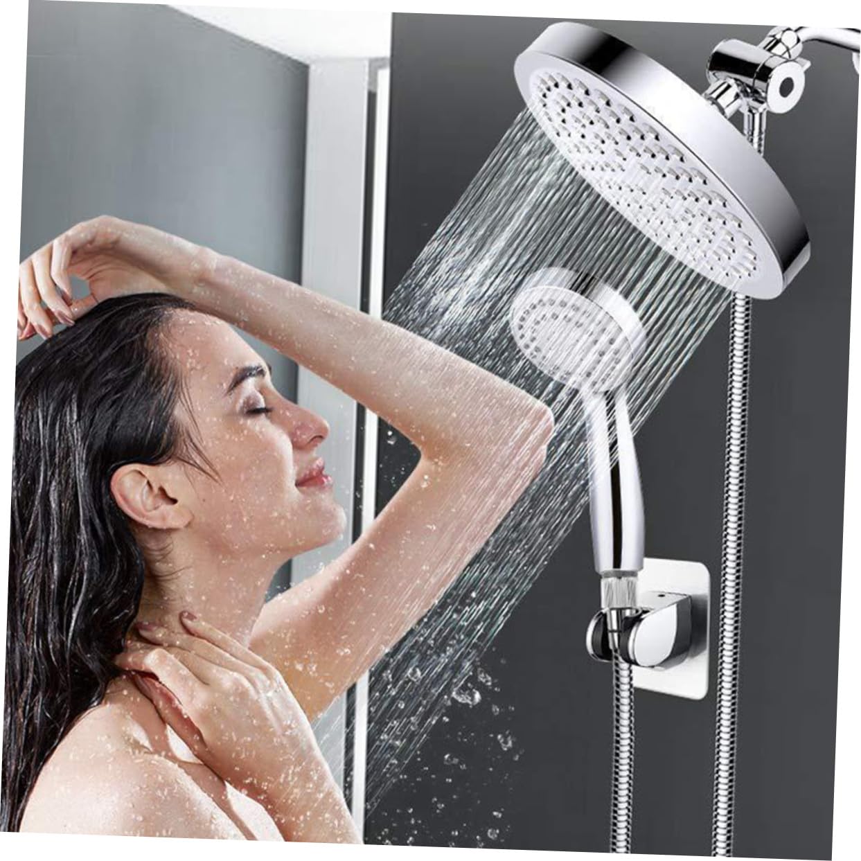 Kisangel Cabezal de Ducha Lluvia Redondo de 8 Pulgadas para Baño en Hotel y Hogar, Plástico Plateado, Resistente Corrosión y Fácil de Instalar