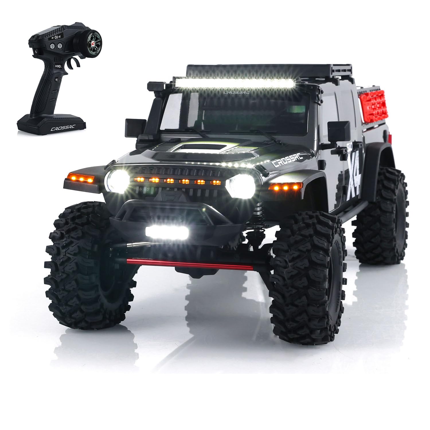 wheelfun CROSSRC 1/8 4x4 RC 4WD Emo X4 Off-Road Vehicle 2-Speed Transmission Crawler RC Rock Crawler Radio Control Rock Bouncer Motor Servo ESC Light System Hobby Grade Model(Grey)