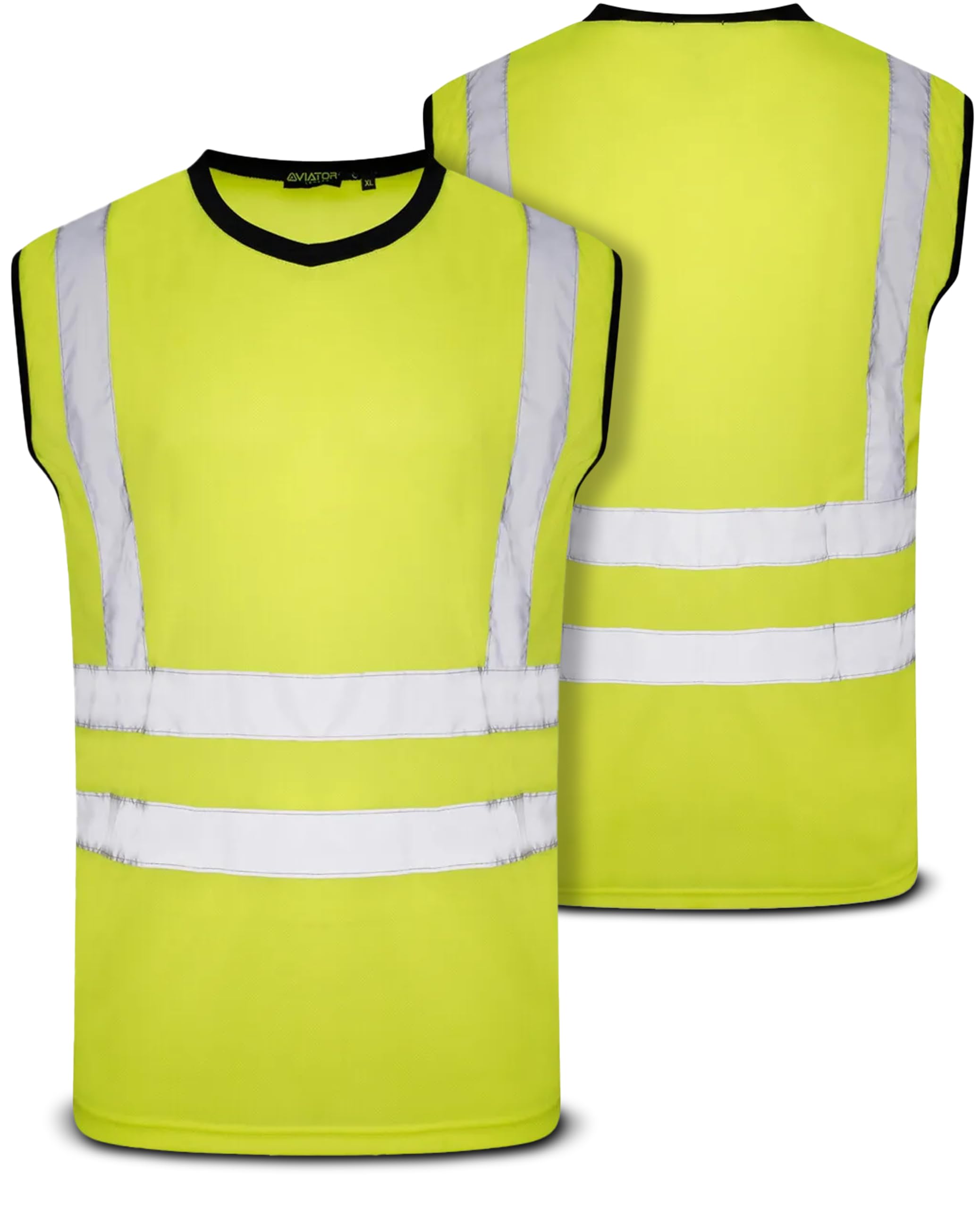 Mega_JumbleSale® Hi Vis Viz Sleeveless T-Shirt Vest | High Visibility Safety Security Workwear Sleeveless Tank Muscle Top (XXL, Hi Vis Yellow Vest)