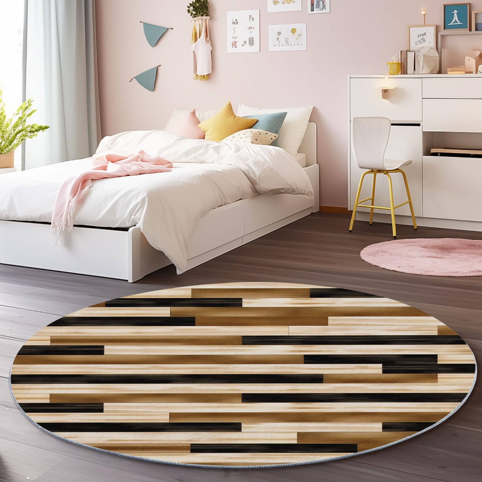 Tappeti Rotondi per Soggiorno, 120 cm, Moderni, Astratti, a Righe, Lavabili, per Camera da Letto, Tappeto a Pelo Corto, Sottile, Antiscivolo, per Sala da Pranzo, cameretta Bambini,