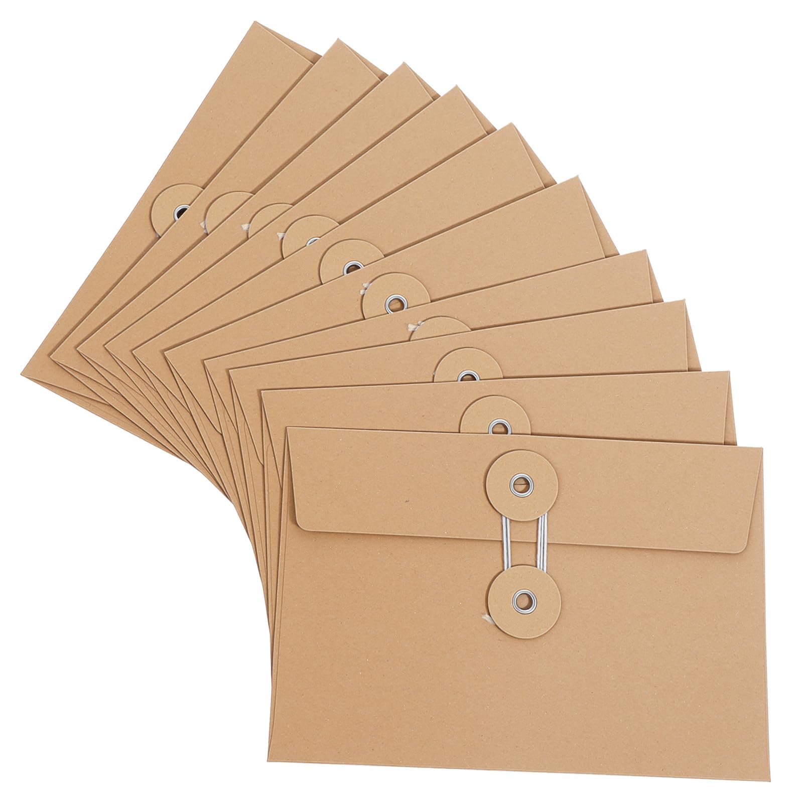10pcs Vintage Brown Envelopes with Button and String Closure, String Envelopes Pockets for Letters, Postcard, Greeting, Card Invitations（6.7x4.5 Inch）