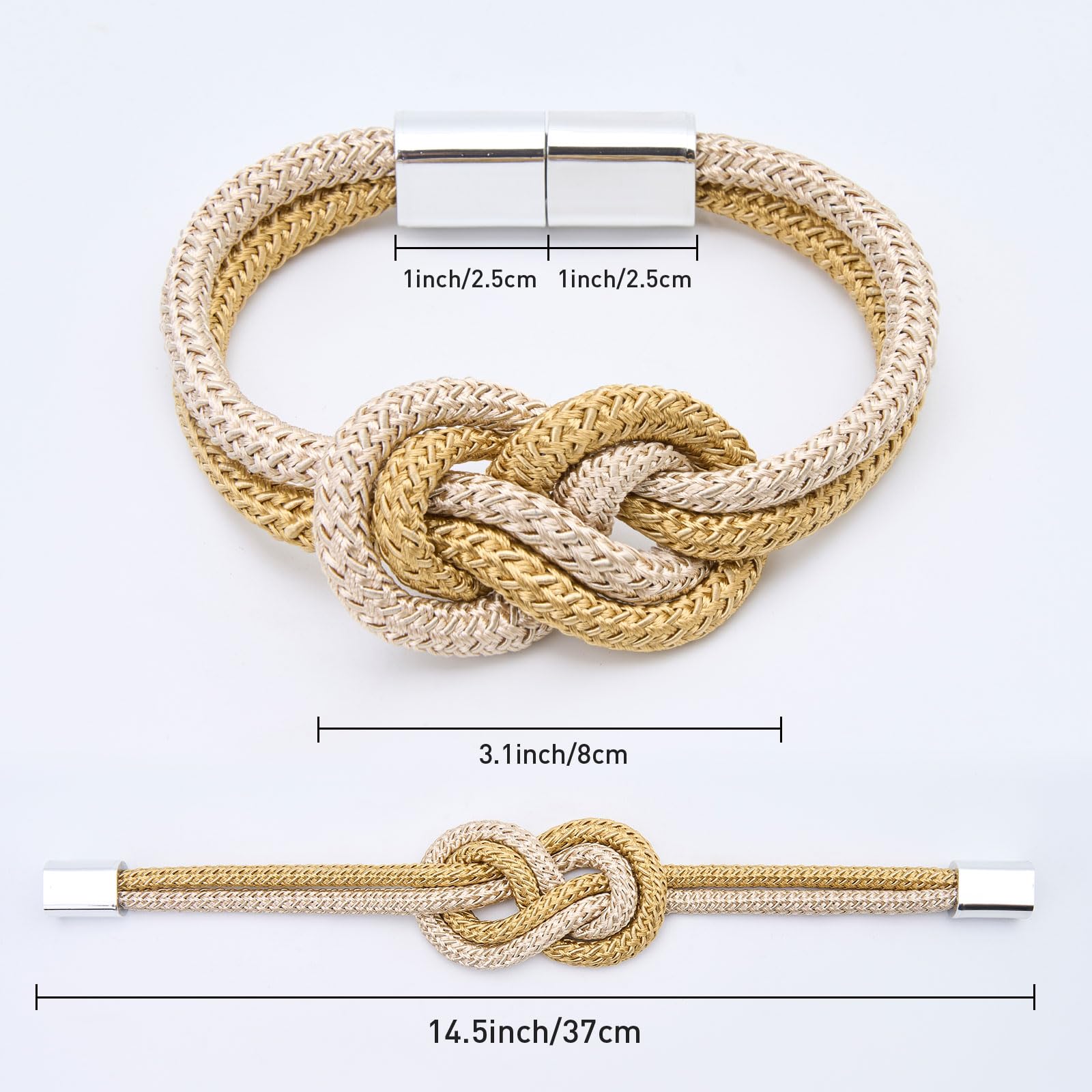 Pretty Jolly 4 Pack Mini Magnetic Curtain Tiebacks Nordic Simple Style Drape Tie Backs Elegant Hand Weave Rope Knot Decorative Curtain Holdbacks for Home & Office Window Drapery (Gold & Beige) - Image 4