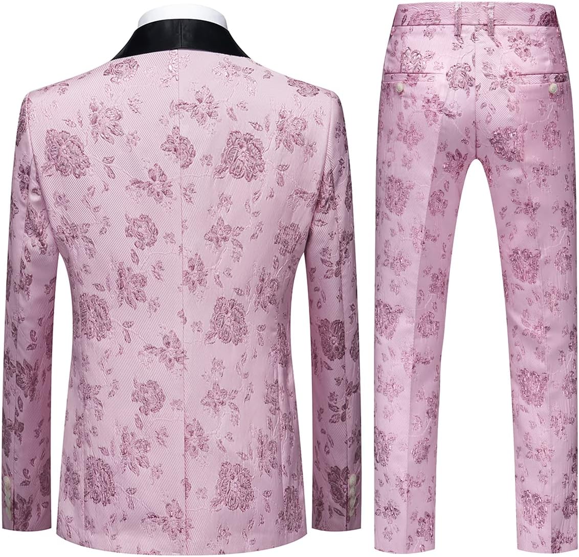 Tuxedo Suits for Men 3 Piece Regular Fit Suit Floral Pattern Blazer Jacket Waistcoat Pants Men Suit Set for Wedding - Image 2