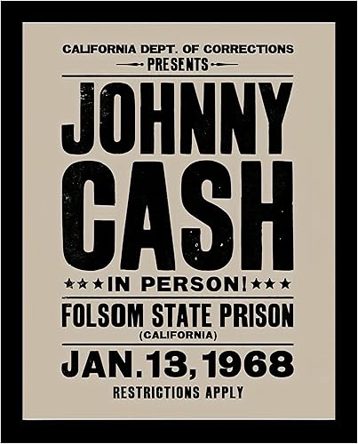 Johnny Cash In Person - Póster de música vintage para pared, decoración rústica retro para garaje, dormitorio, oficina y cueva de hombre (marco