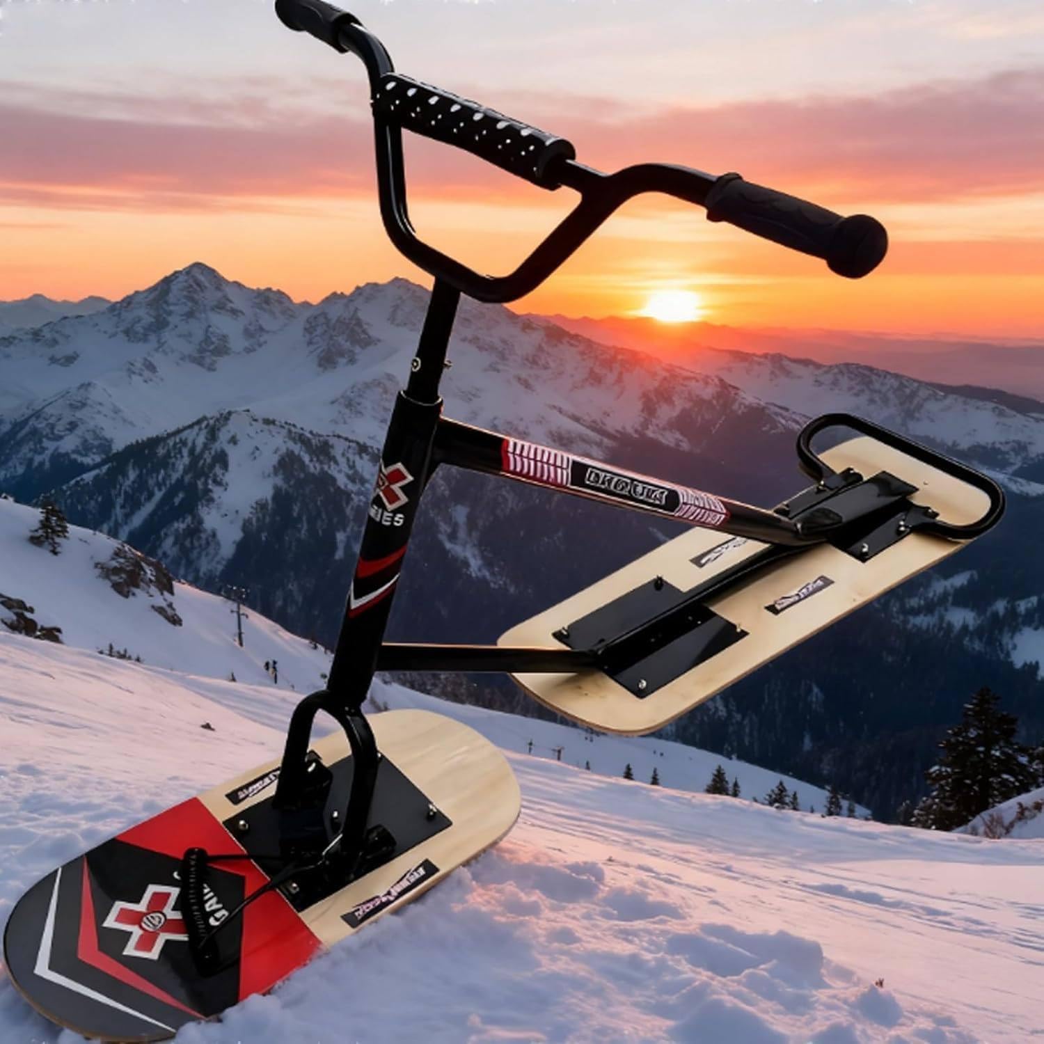 Monopattino Da Neve Girevole a 360° per Adulti E Adolescenti, Snowboard Con Design a Doppio Sci per Una Maggiore Stabilità, Slitta Invernale Adatta a Tutti I Terreni, Peso Massimo 330 Libbre B