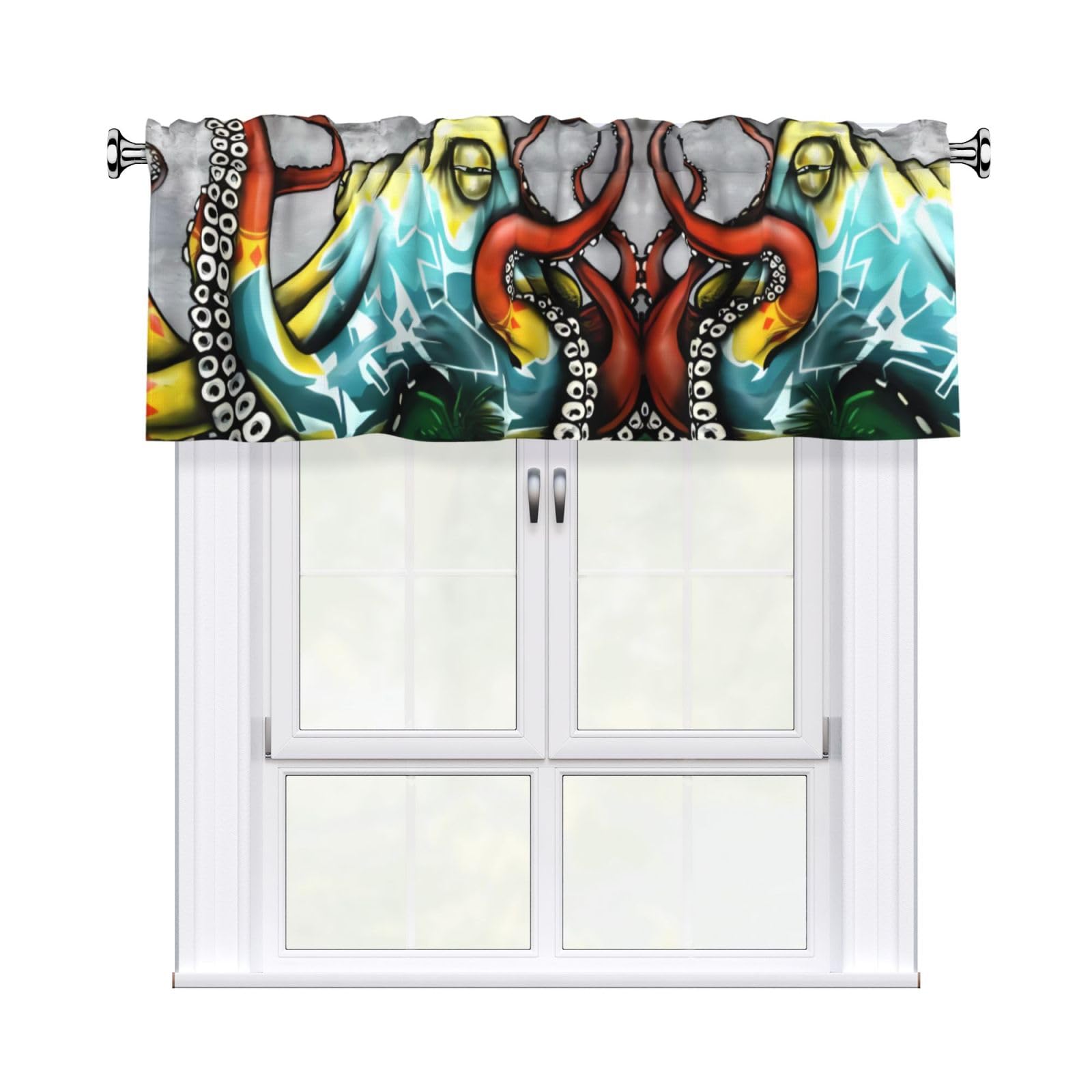 HJFCZH Color Graffiti Octopus Prints Durable Window Layer – 54x18 Inch 100% Polyester Peach Skin Valance for Long-Lasting Style