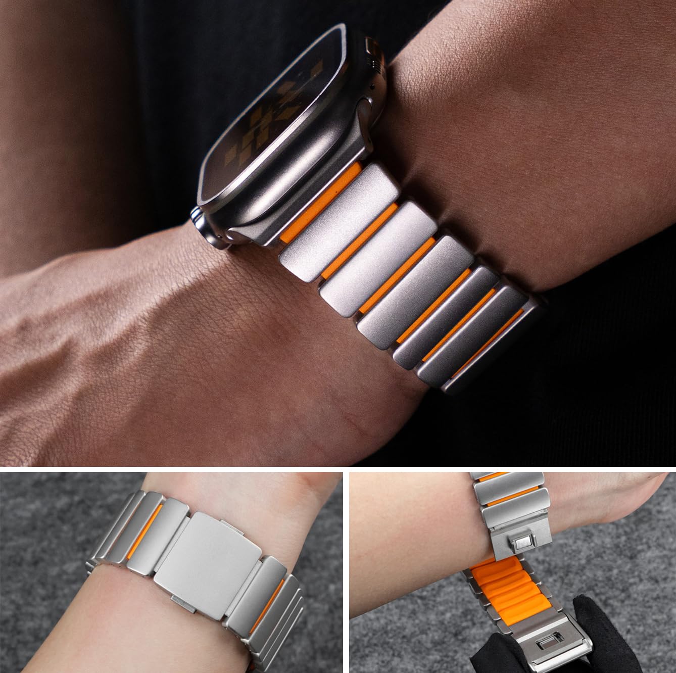 Bracelet Titane Apple Watch 11/10/9, Ultra 3, SE 3, Doublure Silicone, DLC | MaKTech, DLC Résistant aux Rayures, Fermoir Magnétique, Léger, pour Apple Watch 11/10/9/8/7/6/5/4, Ultra 3/2/1, SE 3/2/1