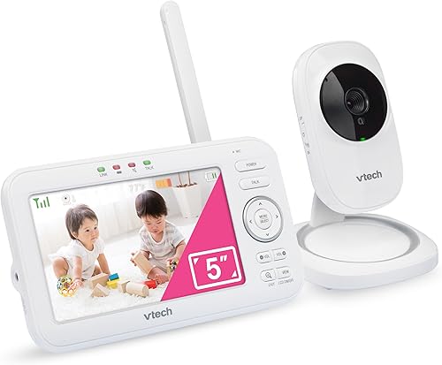 Miniatura 2 de VTech VM5251 Monitor de bebé con video digital de 5 pulgadas con visión nocturna a todo color y automática, color blanco de 5 pulgadas