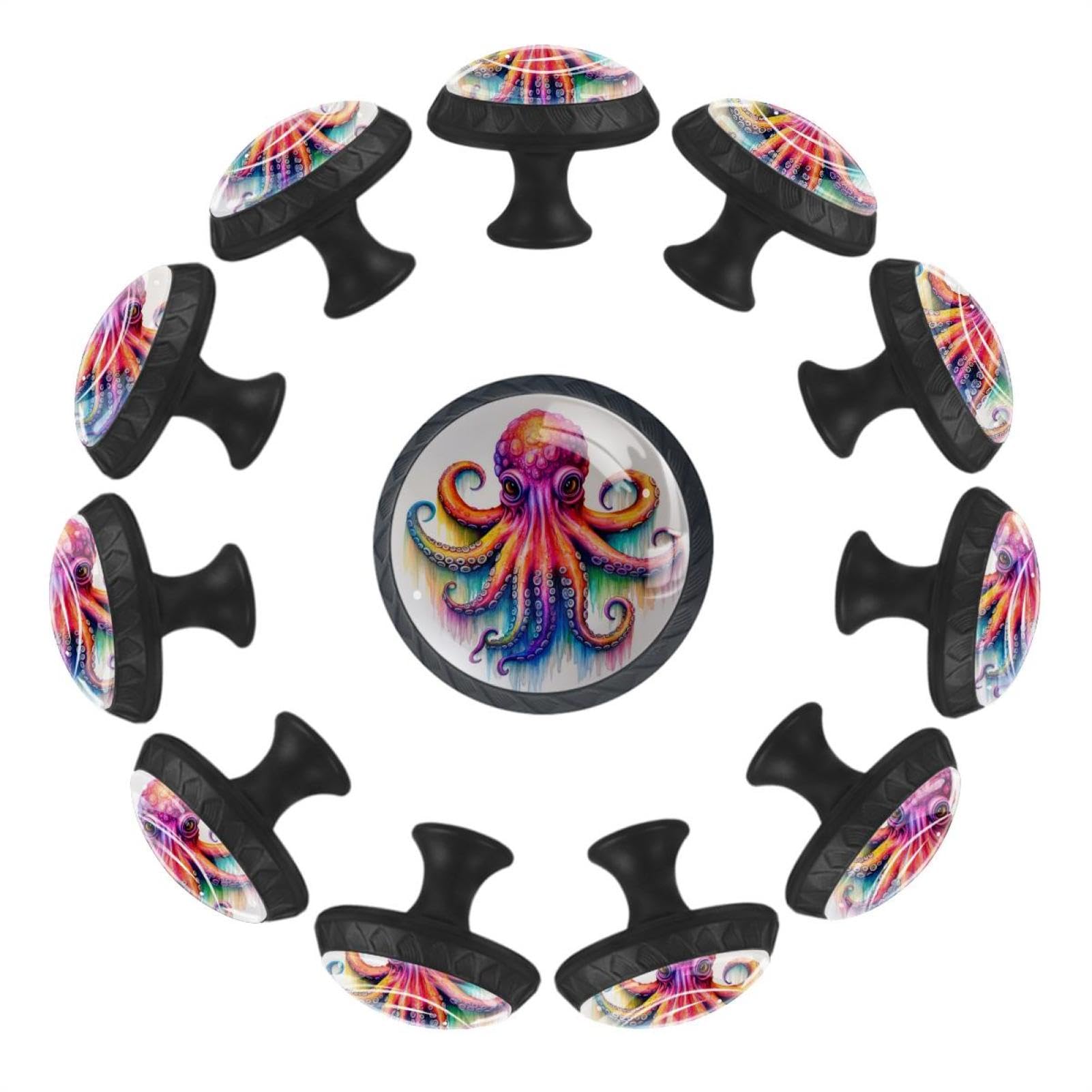 Boutons de cuisine en verre motif pieuvre pour personnaliser les placards de buffet