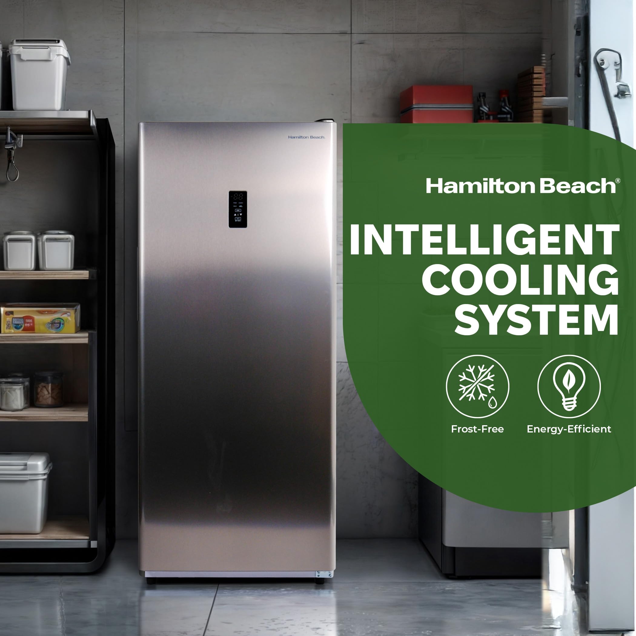 Hamilton Beach Hbfrf1495 14 Cu Ft Upright Convertible Fridge/Freezer-Frost Free-Removable Glass Shelves-LED Interior Light, Stainless on Fridge.com - View 6