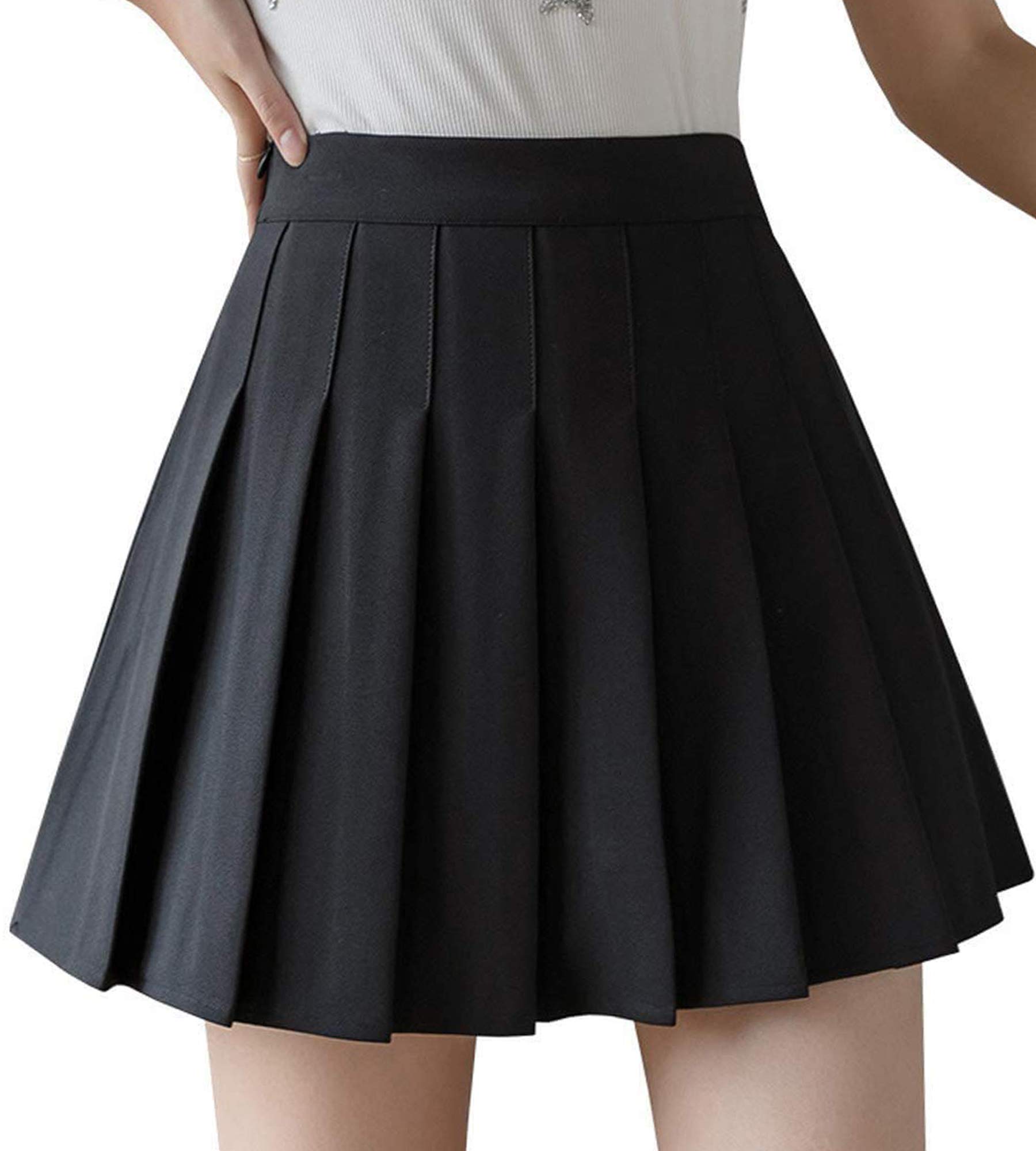 SpringcmyWomen Girls High Waist A-Line Pleated Skater Tennis Skirt School Mini Skirt with Lining Shorts