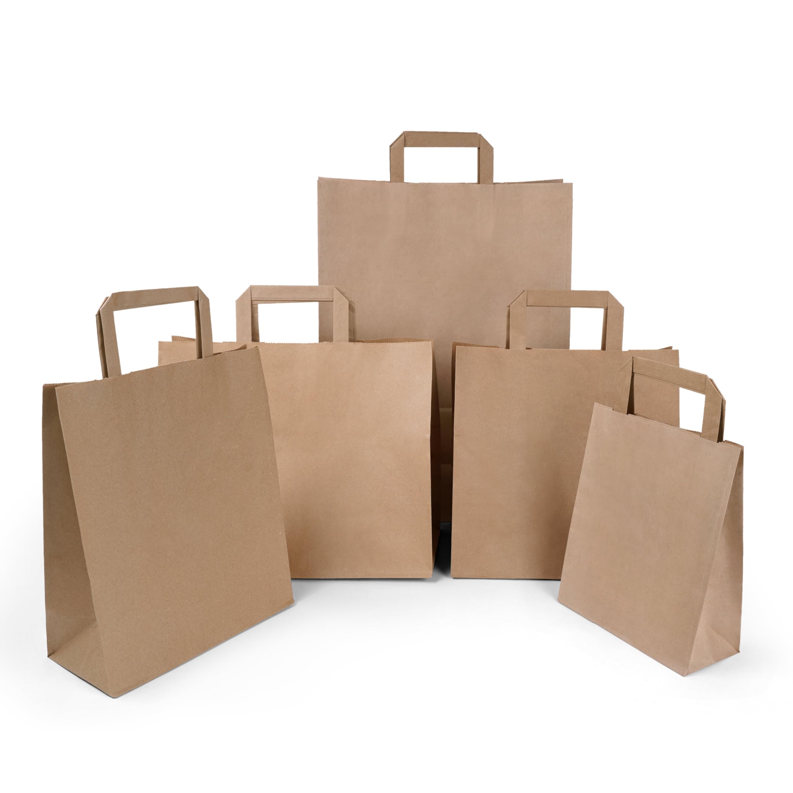 Inoverse Torebki papierowe z uchwytem 26 + 20 x 28 cm, papierowe torebki 250 sztuk | Torebki papierowe, papier typu kraft, brązowy, torebki na prezenty, duży kształt, do nadruku, do butiku i pakowania prezentów
