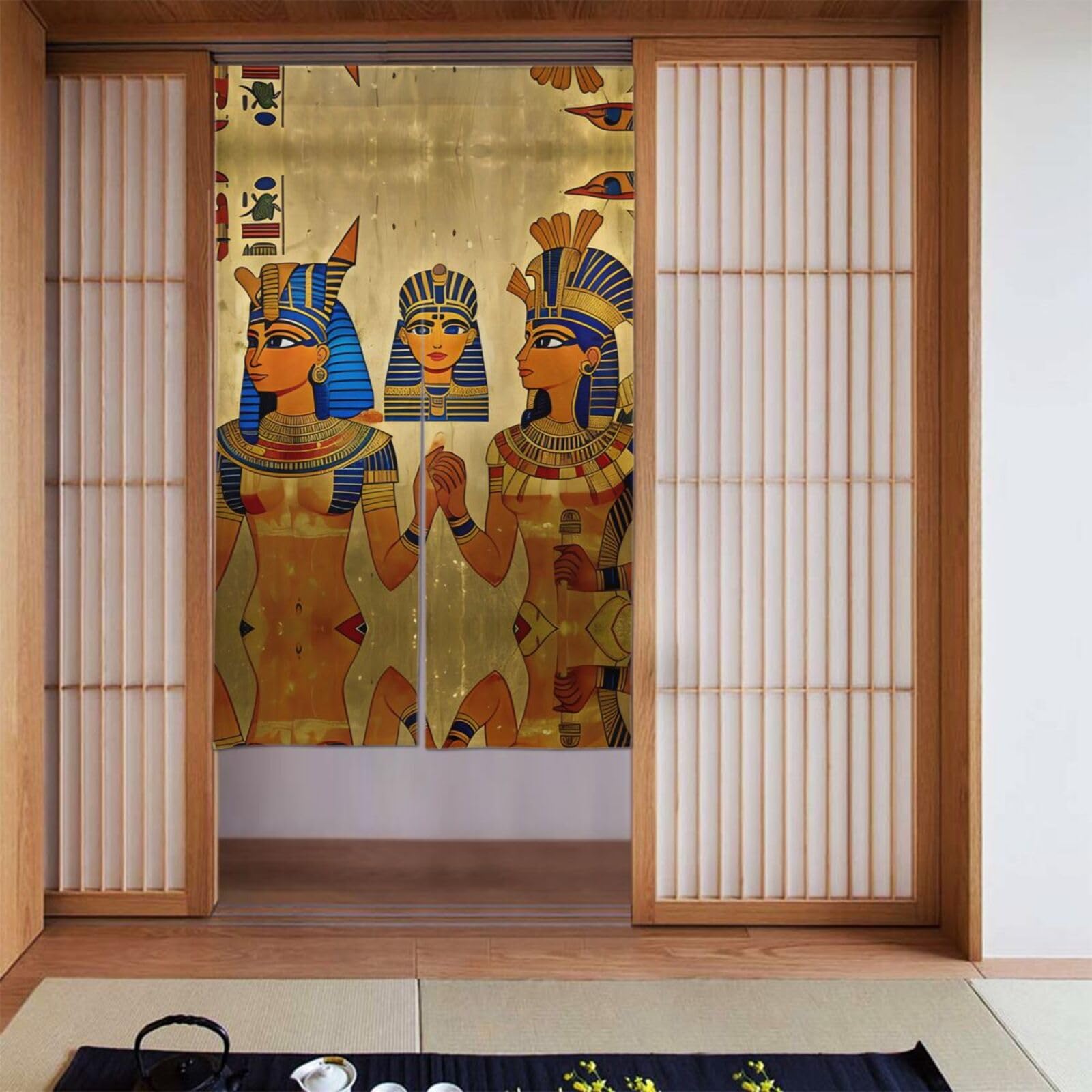Cortina de privacidad para cocina y habitación con frescos egipcios