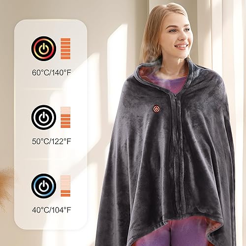 Miniatura 9 de Manta térmica por USB manta térmica de franela de lujo con botones manta térmica ultra cálida cuello y hombros para uso en casa oficina y exteriores