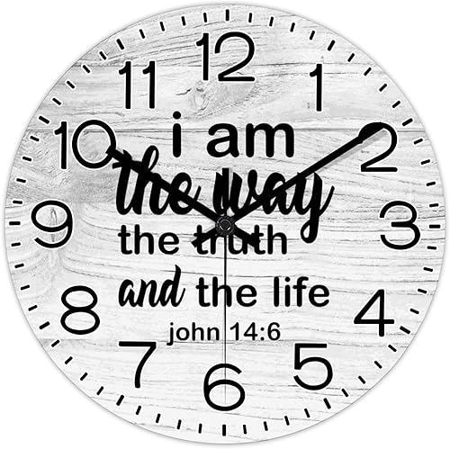 Miniatura 2 de Reloj de pared de madera con texto en inglés "I Am The Way The Way The Truth and The Life" con versículo bíblico John 146, relojes colgantes con