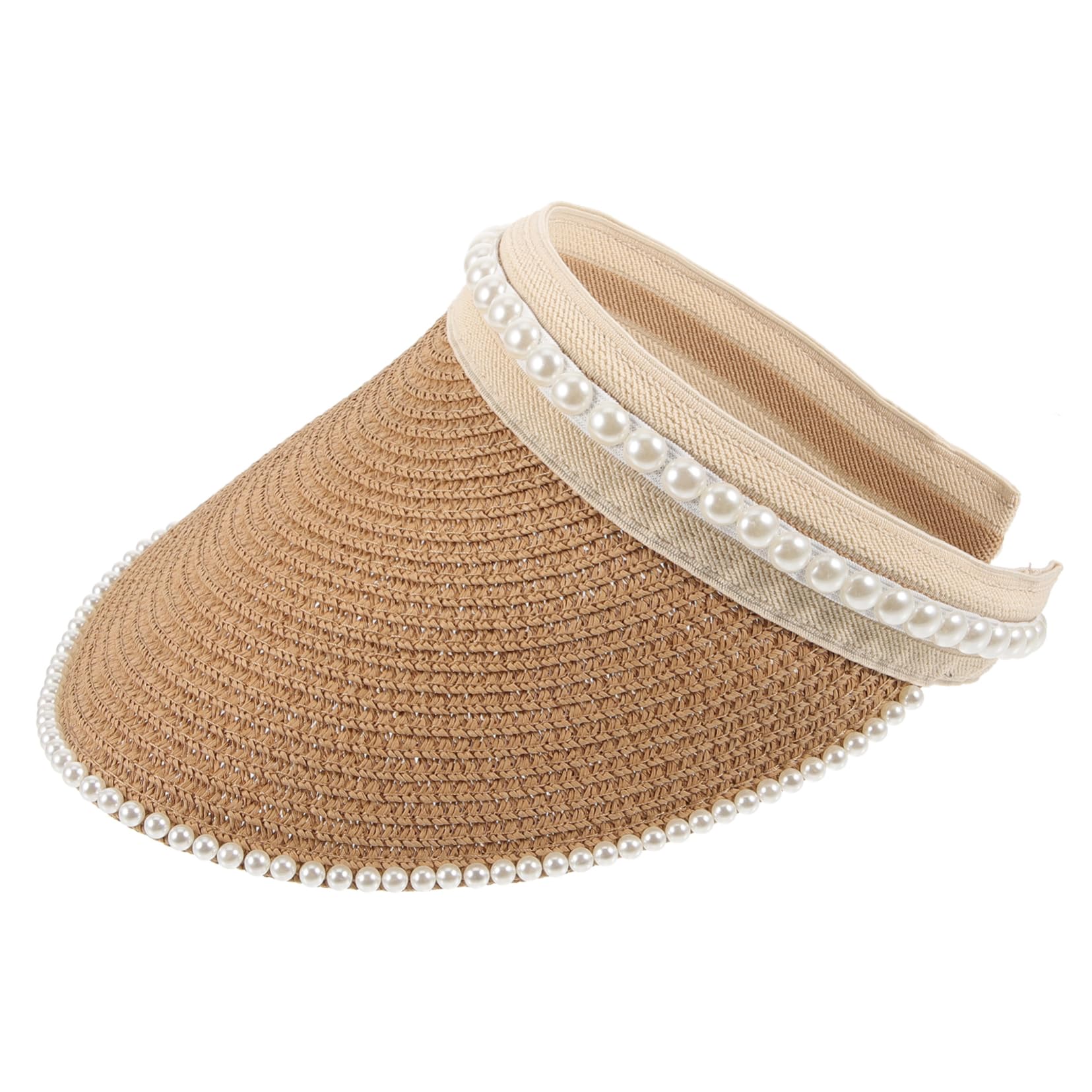 Visera Solar de Paja Perlas para Mujer, Sombrero Parasol