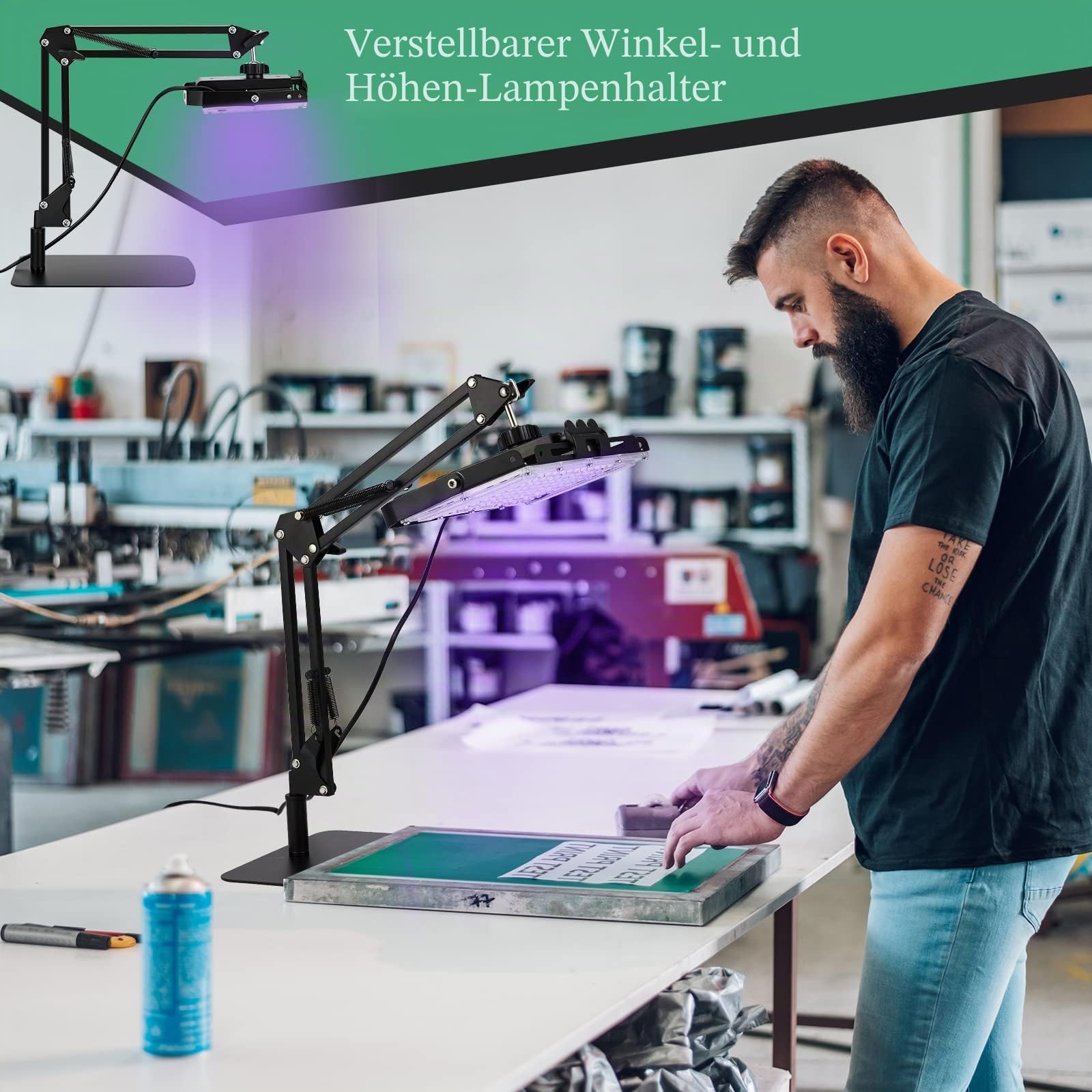 50 W LED-Belichtungseinheit Kit UV-Siebdruck-Licht-Siebdruck-Belichtungseinheit mit einziehbarem, verstellbarem Ständer für Siebdruck, Belichtung, Foto-Emulsion, Cyanotypen, Büro
