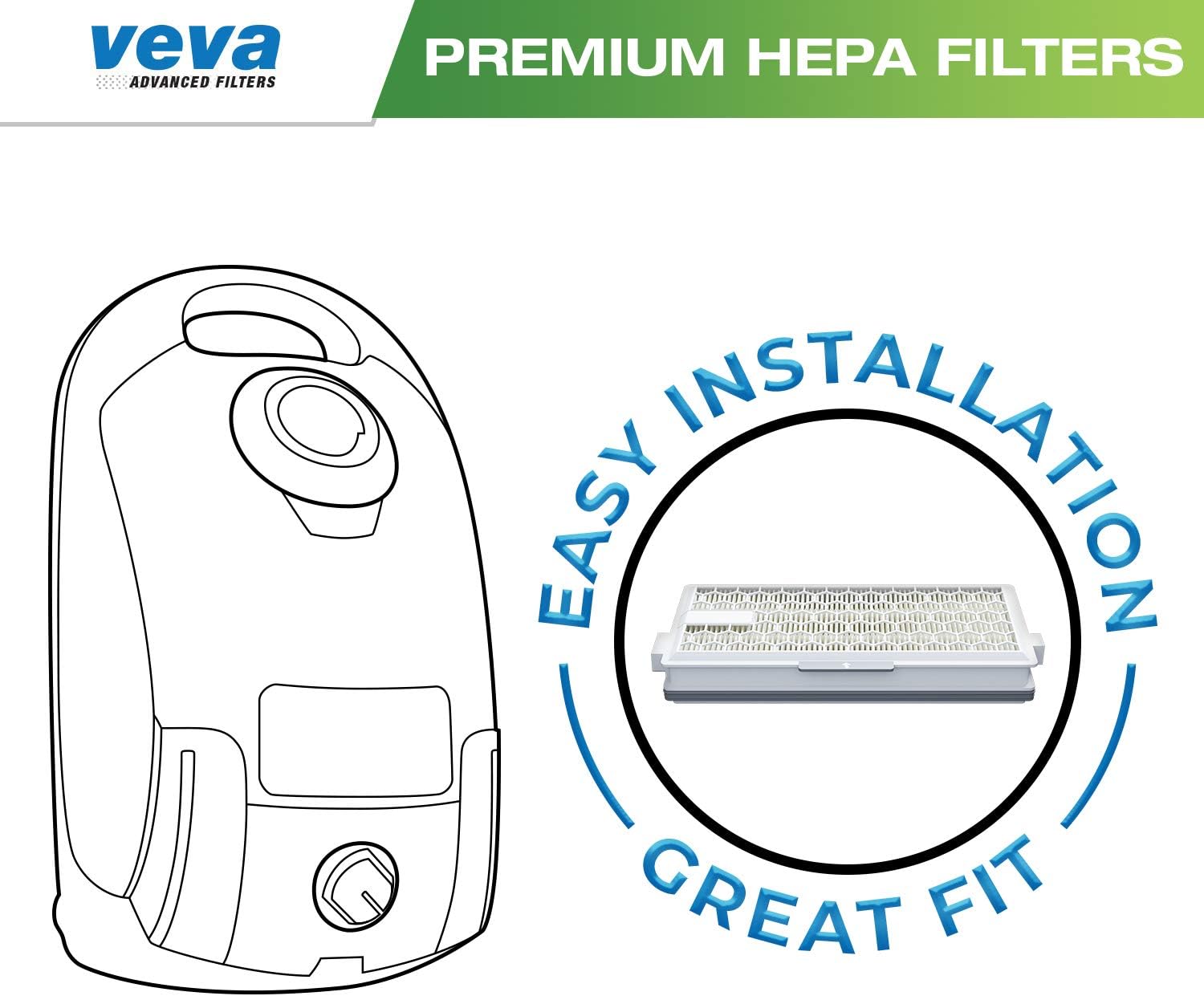 VEVA 3 Pack Premium Vacuum HEPA Filter Set Model SF-HA 50 Works With Miele S4, S5, S6, S8, S8000, S8999, S6000, S6999, S5000, S5999, S4000, S4999, Complete C2, Complete C3, Compact C1, Compact C2