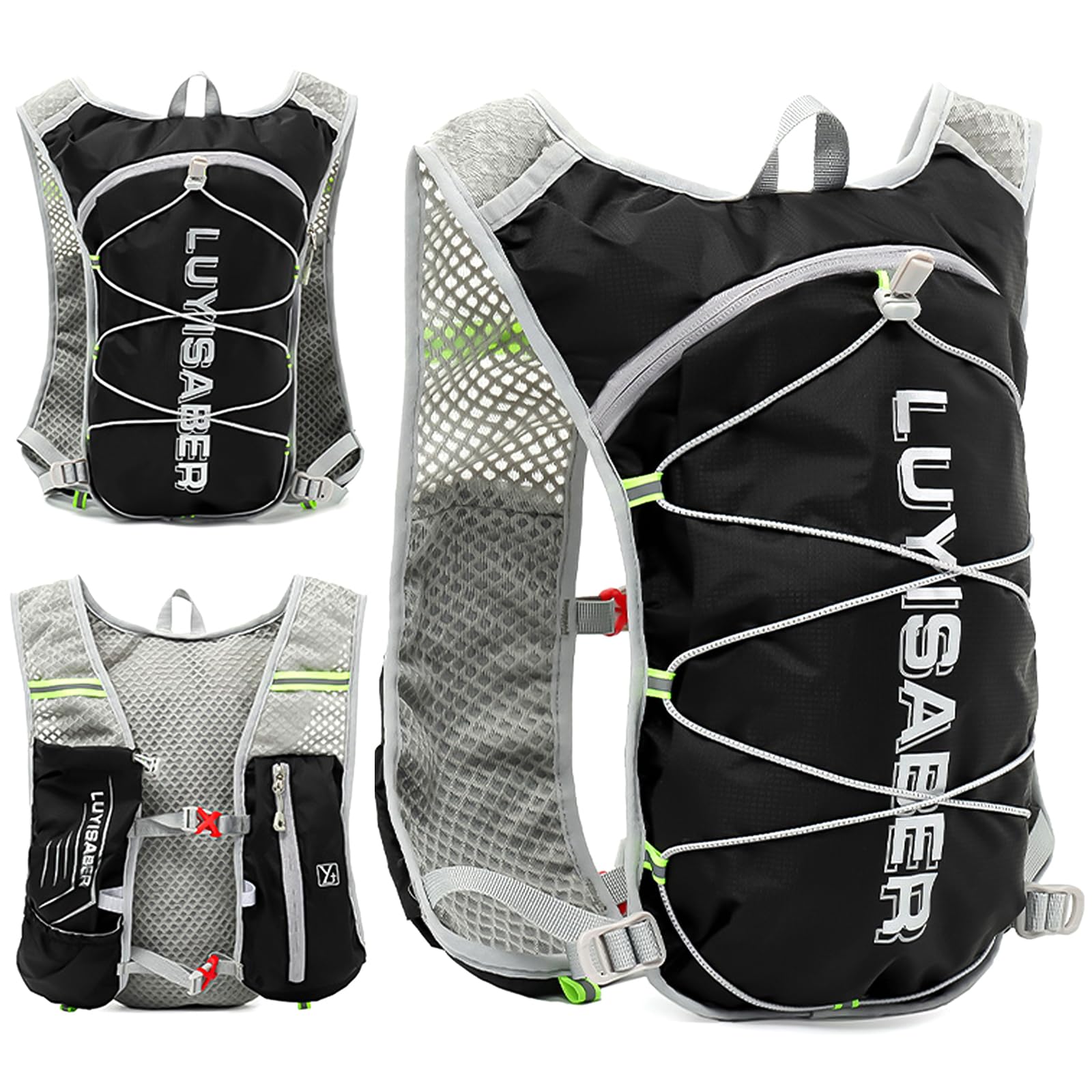 Running Backpacks, Lightweight Running Hydration Vest Backpack with Reflective Design, Unisex Functional Running Vest, Hydration Vest Pack for Outdoor Climbing Hiking Cycling Biking (Black, One Size)