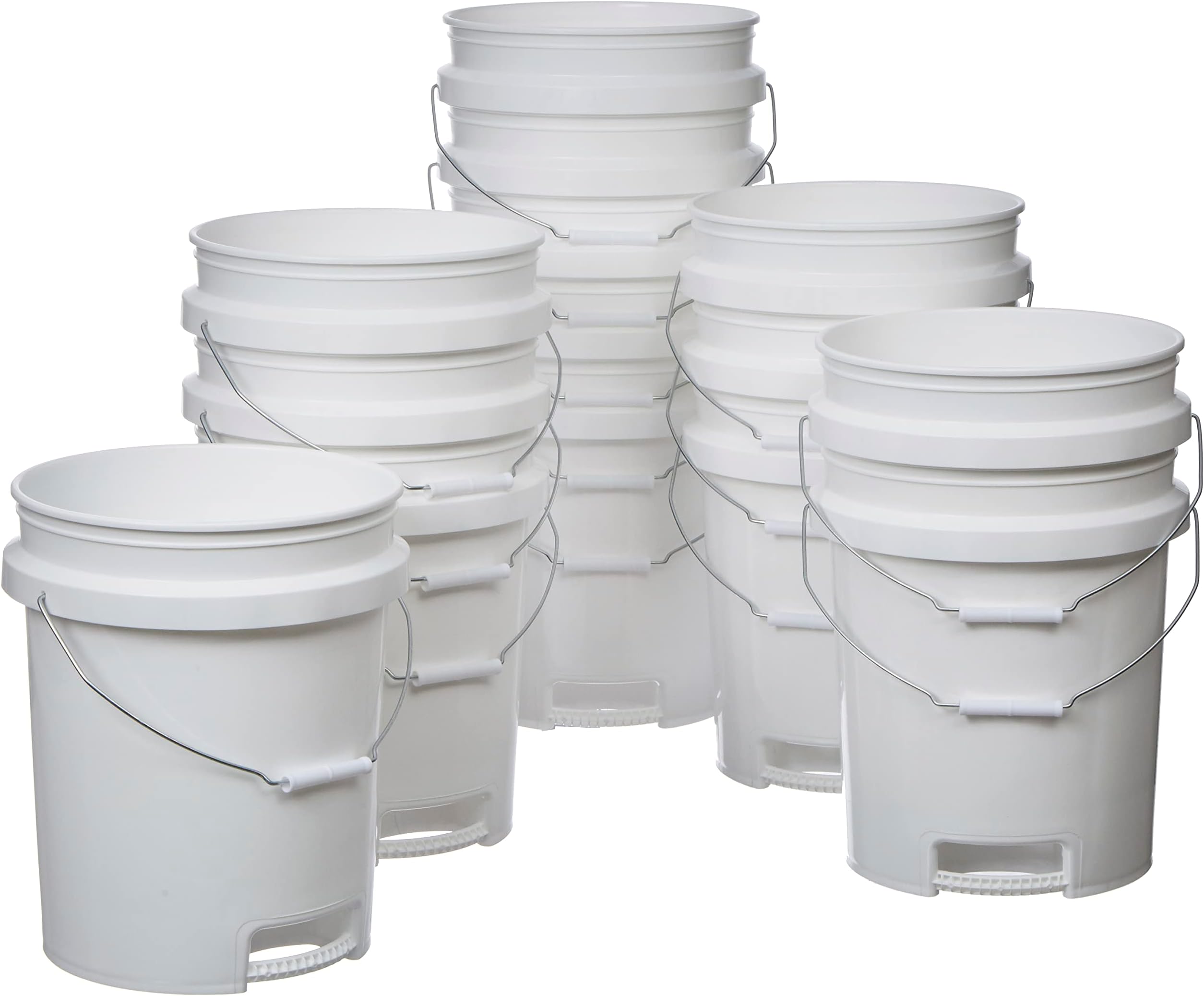 Hudson Exchange 5 Gallon Bucket with Bottom Grip Handle, HDPE, White, 14 Pack
