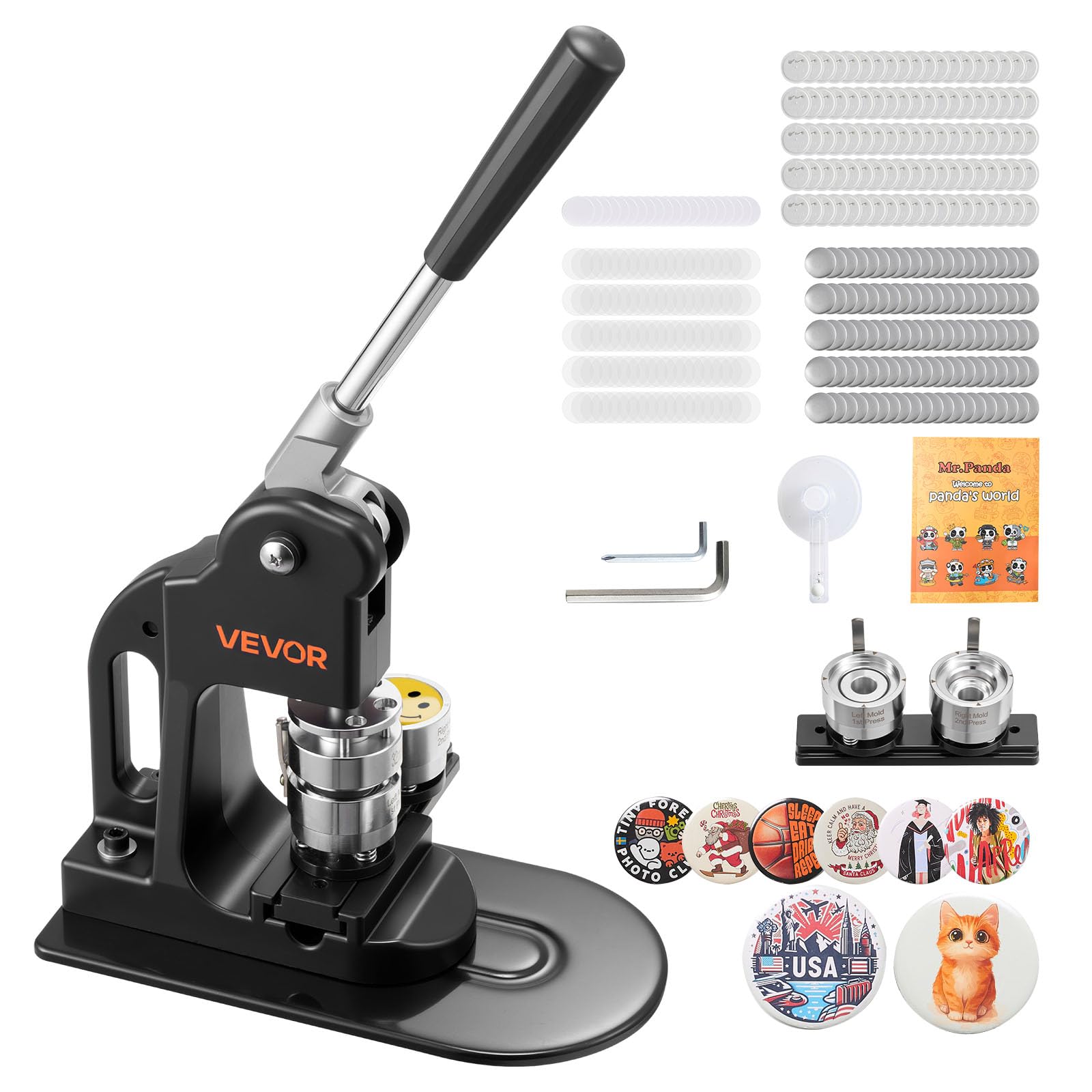 VEVOR Máquina para Hacer Insignias de 32 mm, Máquina para Fabricar Chapas 500 Juegos de Botones, Mango Ergonómico Reforzado, para Crear Insignias, Pines Personalizados, Llaveros, Chapas, Negro