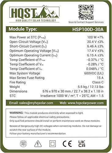 Miniatura 8 de HQST - Panel solar monocristalino de 100 vatios y 12 V con conectores solares, módulo de alta eficiencia de alimentación fotovoltaica para carga de