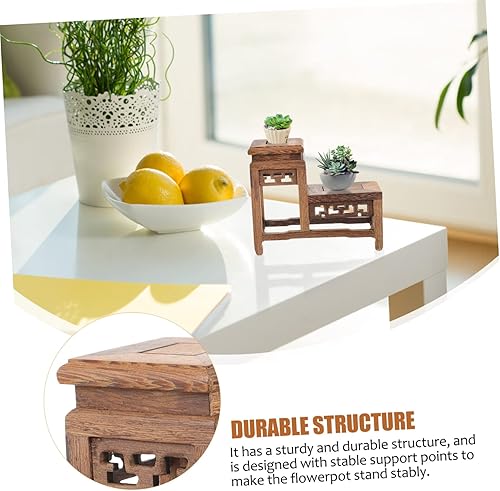 Miniatura 5 de DOITOOL Soporte de madera para plantas retro, soporte para macetas de jardín, para bonsái, base resistente para decoración del hogar, exhibiciones