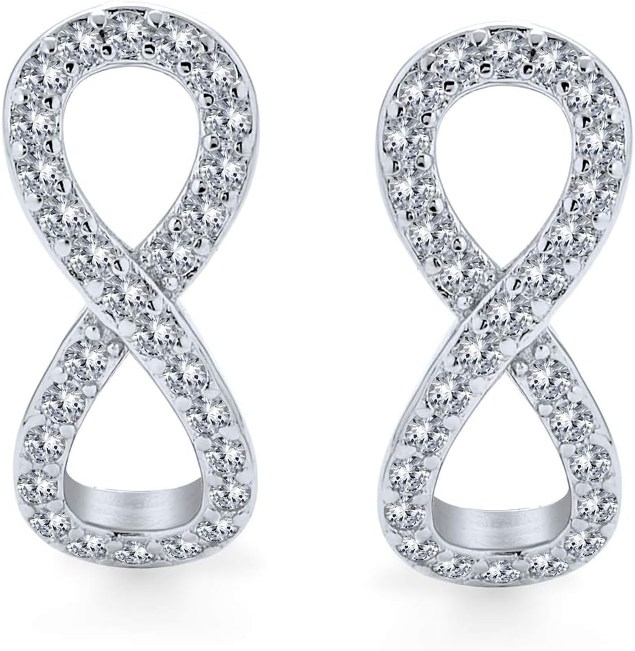 Cubic Zirconia Pave CZ Eternity Figure Eight Hinge Love Knot Infinity Huggie Earrings For Women Girlfriend .925 Sterling Silver