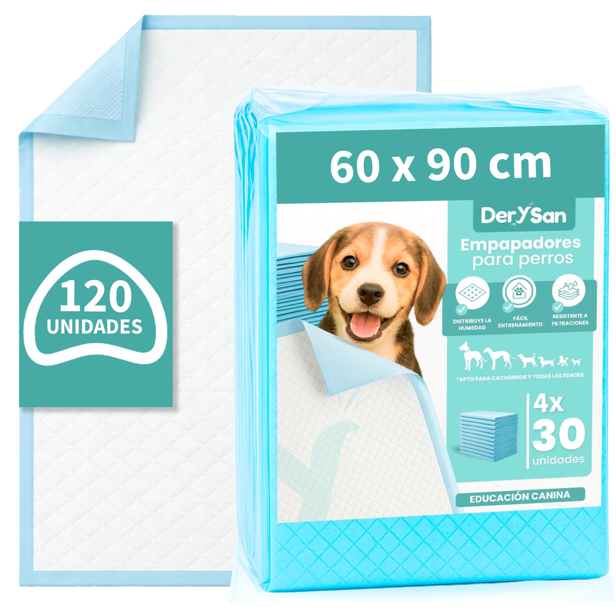 Empapadores Perro 60x90 cm XL, Alta Absorción, 120 Uds | Tecnología de 6 capas · Antifugas · Control de olores hasta 12 h · Ideal para cachorros, incontinencia y recuperación