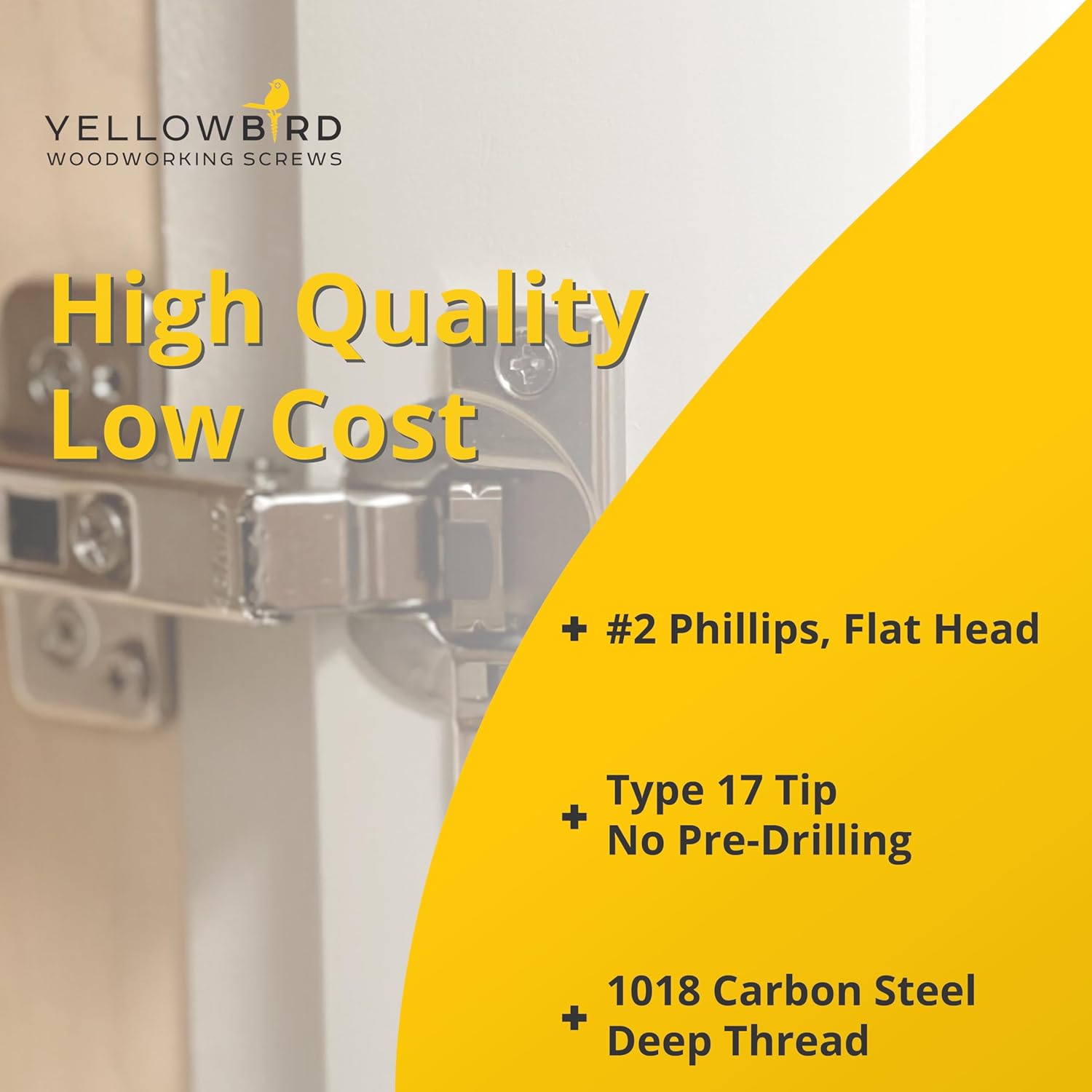 Yellowbird #6 x 5/8" European Concealed Hinge Screw - Flat Head Phillips - Type 17 - Nickel Wood - Bit Included - 1000 Ct.
