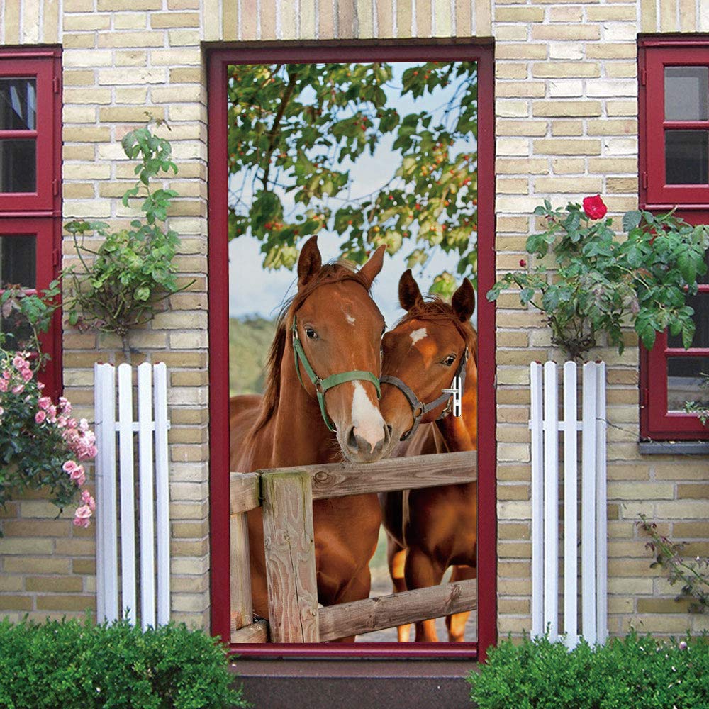 Autocollant Porte 3D Cheval Blanc - Sticker Déco Murale 77x200 Cm - Adhésif Amovible Pour Salon/Chambre Par YIER Life