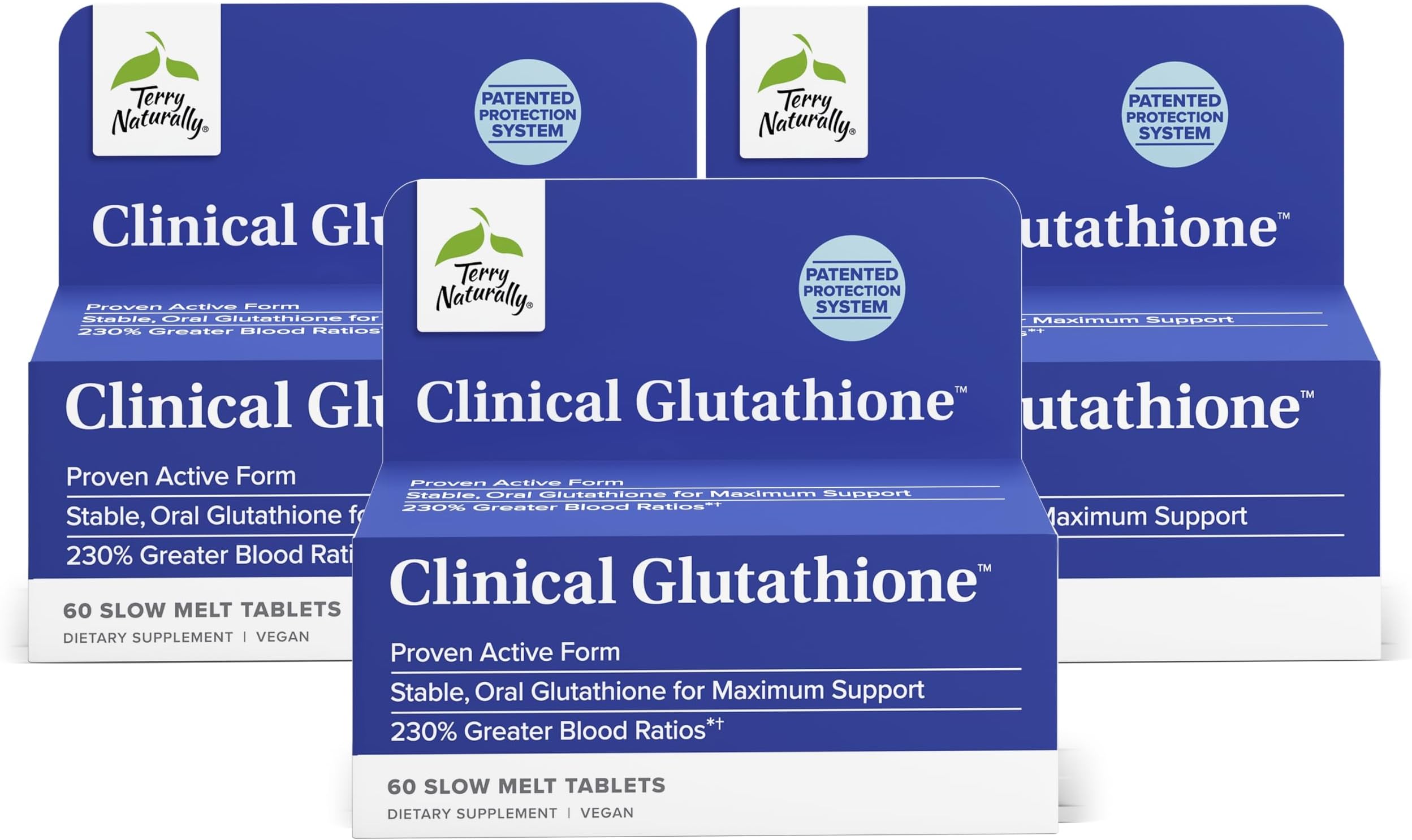Clinical Glutathione - Antioxidant Supplement for High Absorption - Dietary Supplement with L-Glutathione - Vegan Supplement to Support Cell Health - 60 Slow Melt Tablets (Pack of 3)