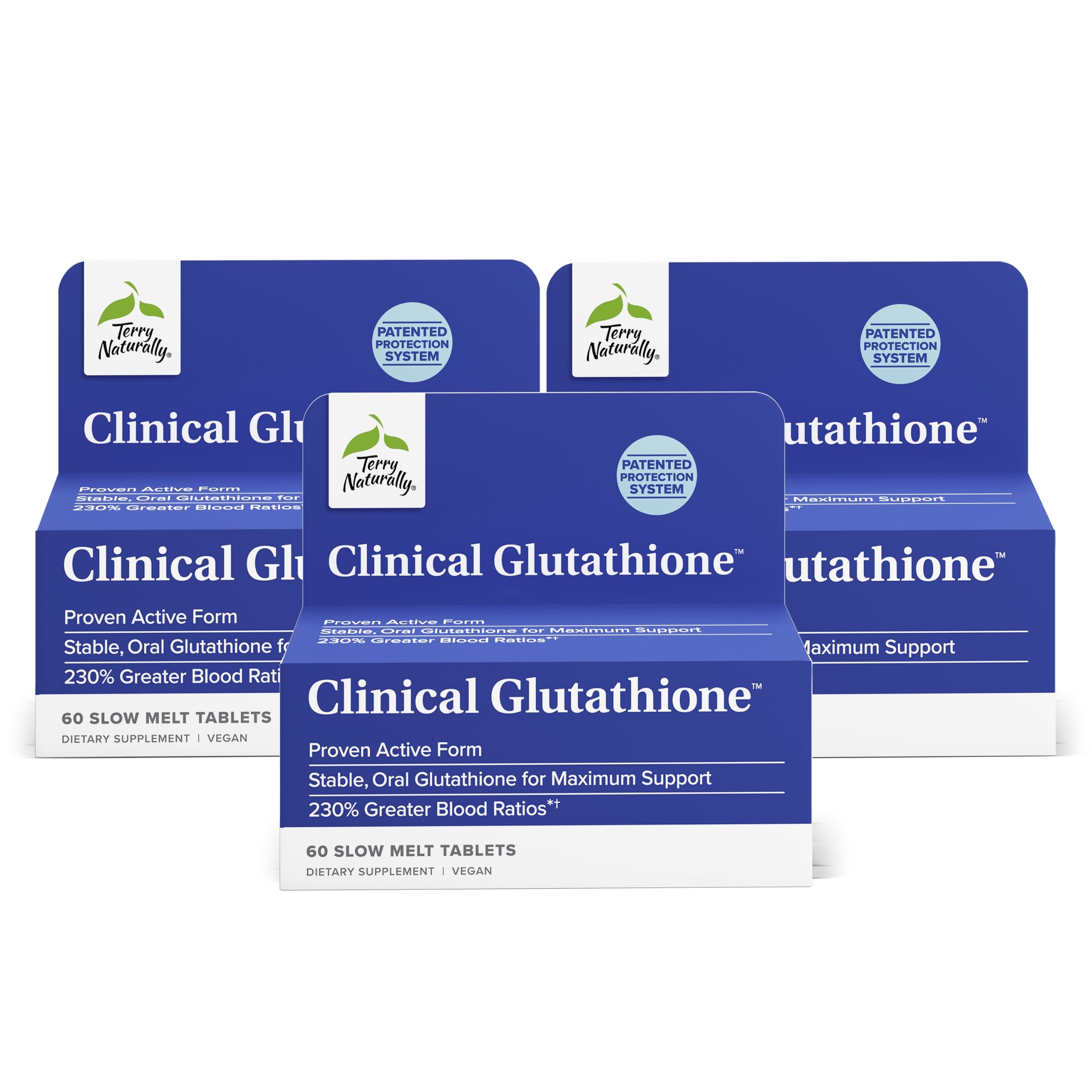 Terry Naturally Clinical Glutathione - Antioxidant Supplement for High Absorption - Dietary Supplement with L-Glutathione - Vegan Supplement to Support Cell Health - 60 Slow Melt Tablets (Pack of 3)