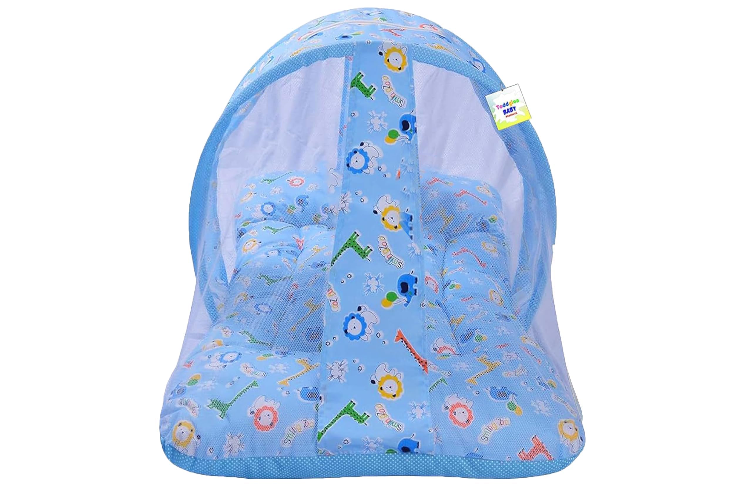 Toddylon Flat Bed Baby Bed New Born Baby Bedding Set Combo | Carry Bag | Mattress | Mosquito Net | Insect Protector | Infants (0-6 Months Size, Blue, Cotton) - Image 5 thumbnail