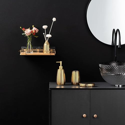 Miniatura 6 de Accesorios de baño dorados, hermoso juego de decoración de baño ondulado, juego de regalo de cerámica de 5 piezas, dispensador de jabón, vaso,