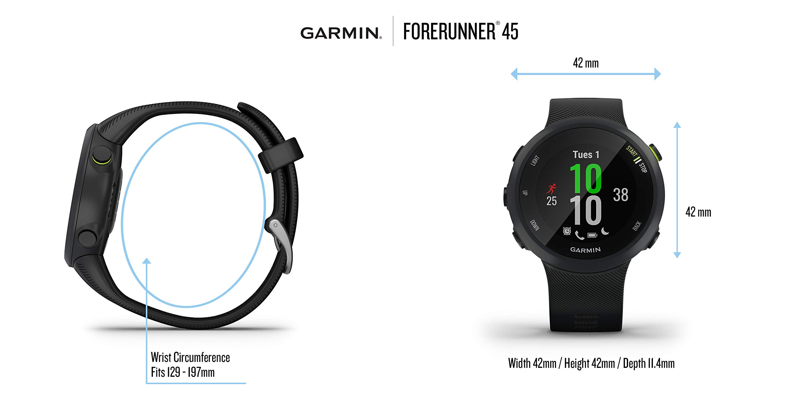 Garmin Forerunner 45, GPS, Grande, EU, Reacondicionado, Color Negro