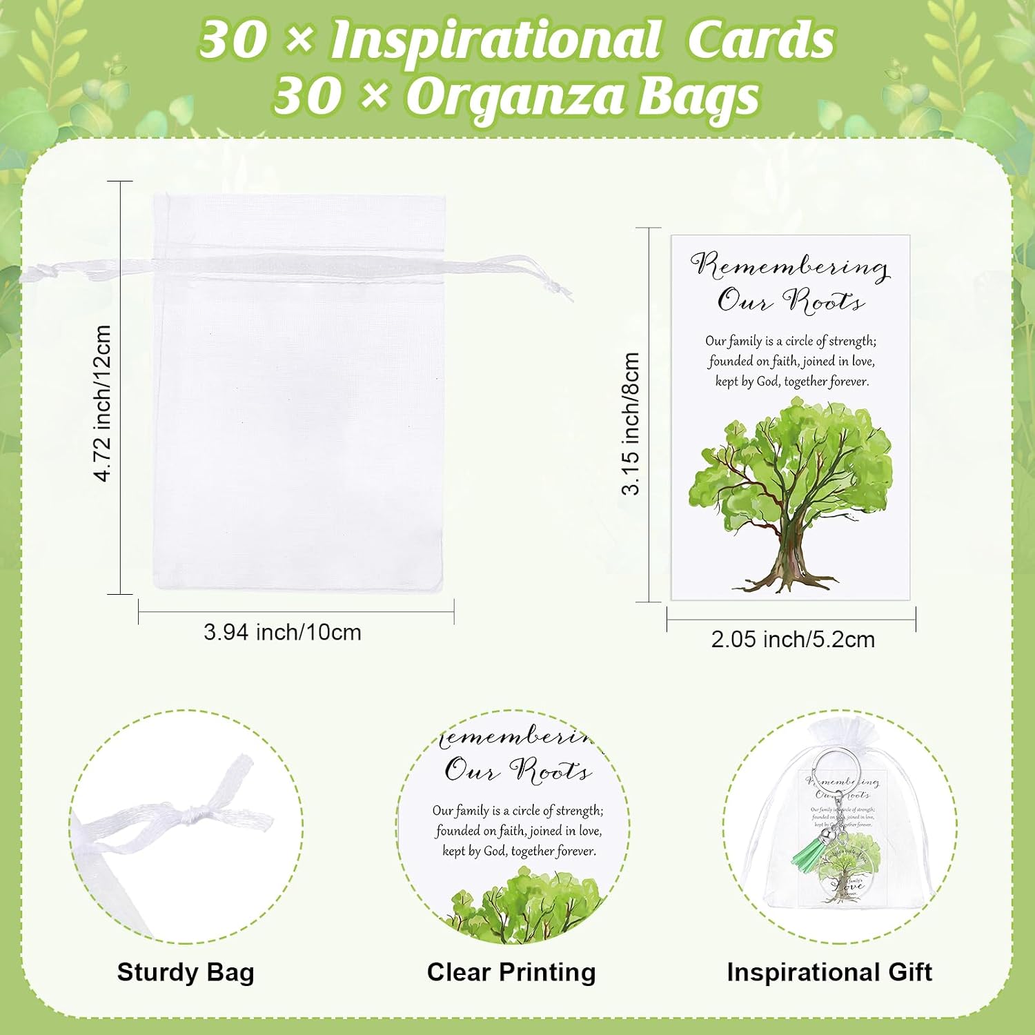 30 Sets Family Reunion Favors Family Tree Keychains with Inspirational Card and Gift Bags, Need to Tear off the Front Film