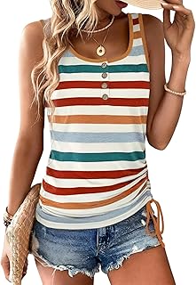AIZHINENG Womens U Neck Tank Tops Summer Sleeveless Loose Button Casual Henley Shirts