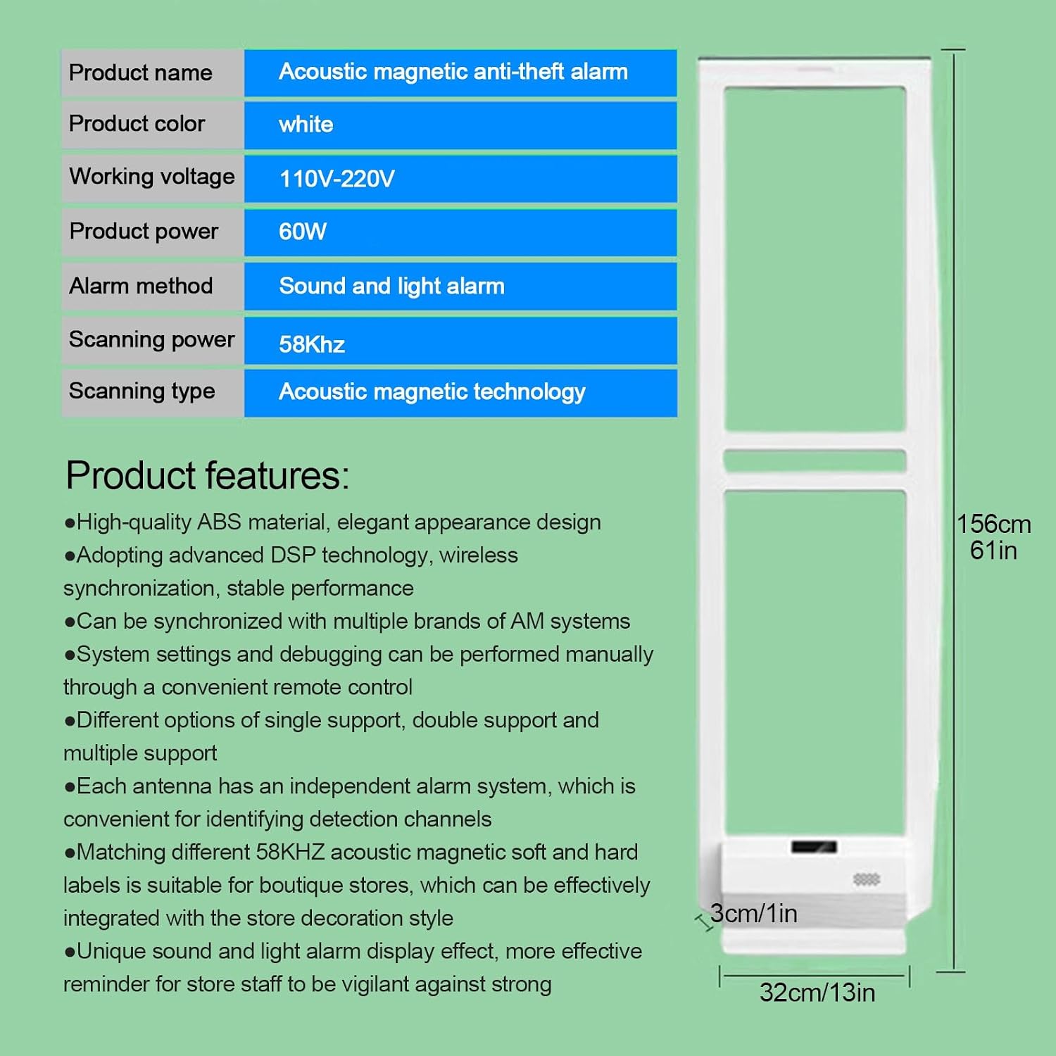 AM 58KHZ EAS Security System, Retail Anti Theft Equipment, Gate High-Sensitivity Anti-Theft Tower Sound Red Light Alarm with 200pcs Clothing Security Tags Protection for Supermarkets, Clothing Shops