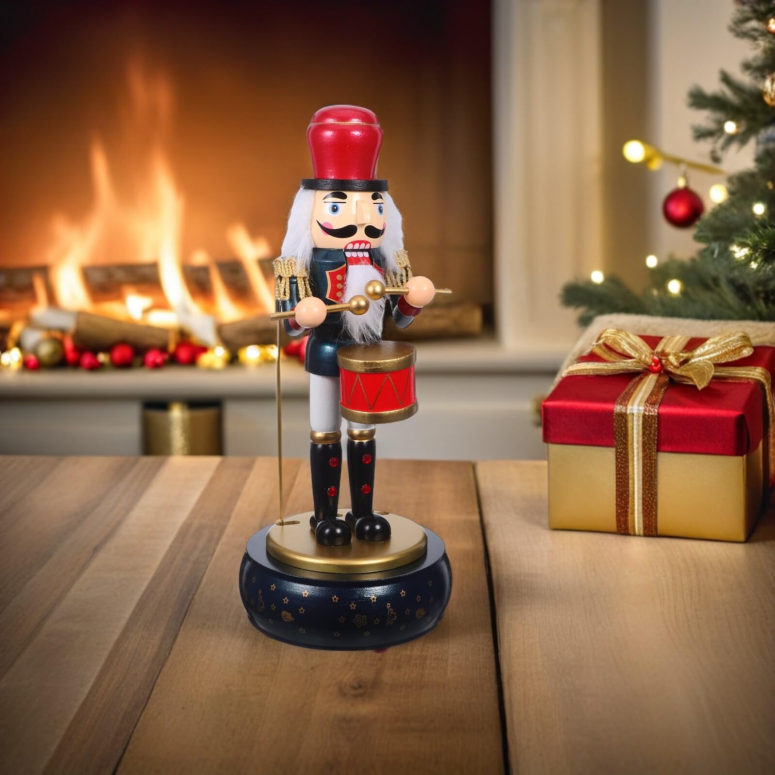 PRETYZOOM Schiaccianoci in Legno con Base Rotonda e Carillon Vento Decorazione Natalizia Musicale per Feste e Casa Figurina Soldatino Tradizionale per Atmosfera Calda e Festiva