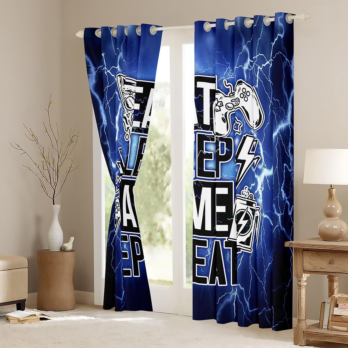 Gamer - Tende da finestra per videogiochi, per bambini, ragazzi, ragazzi, ragazze, galassia, videogiochi, mangiare, sonno, ripetere i trattamenti per finestre, W66 x L72