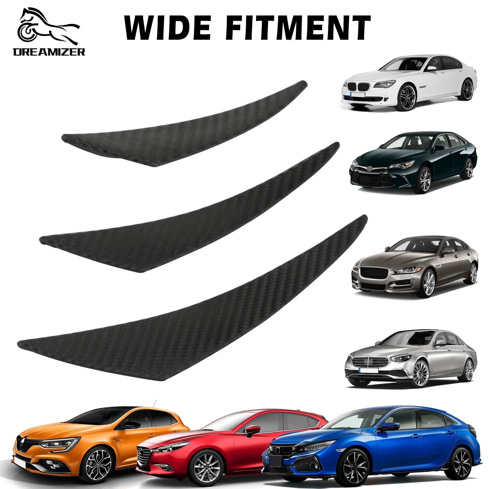 Kit Spoiler Avant Universel 6 Pièces - Splitter Lèvre Pare-chocs Fibre Carbone Noir - Style Sportif