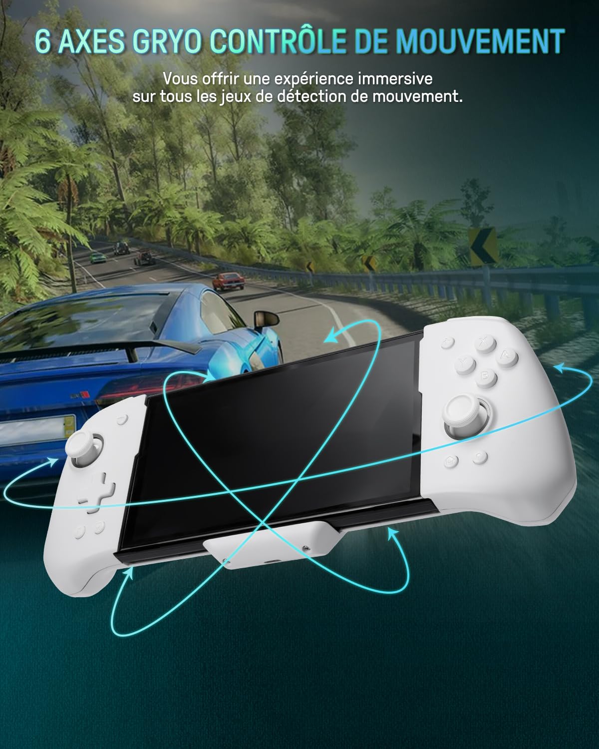 PALPOW Manette lumineuse Switch – Compatible Switch/OLED, design ergonomique, Joypad intégré, Turbo, Mapping, LED 7 couleurs – Blanc