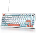 Clavier Filaire 75% avec Bouton, Clavier de Jeu 75 Pourcent Remplaçable à Chaud, Interrupteur Rouge, Rétroéclairage RGB, 82 Touches TKL Clavier Mécanique, Clavier Compact NKRO pour PC Ordinateur Portable Windows (Mer Brumeuse)