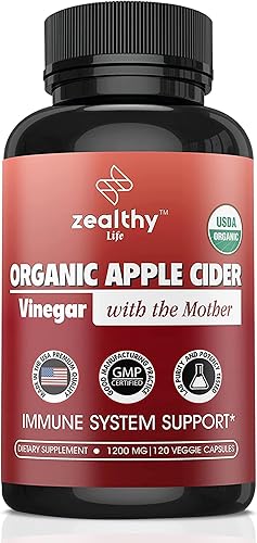 Vinagre de sidra de manzana orgánico con la madre - Cápsulas de 1200 mg para un bienestar óptimo, sin gluten, sin OMG, 120 cápsulas vegetales -