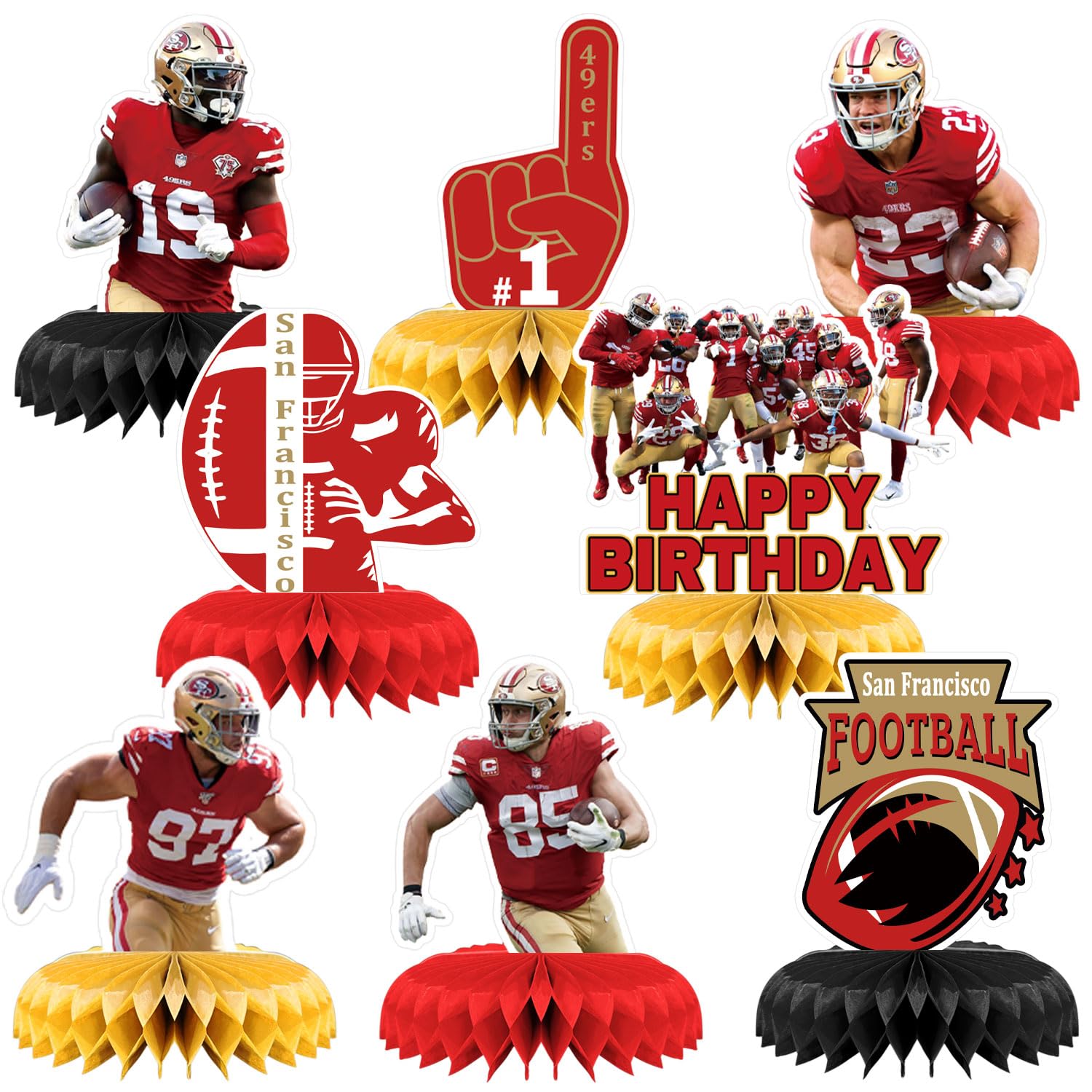 49ers Football Birthday Party Supplies, 8Pcs 49ers Honeycomb