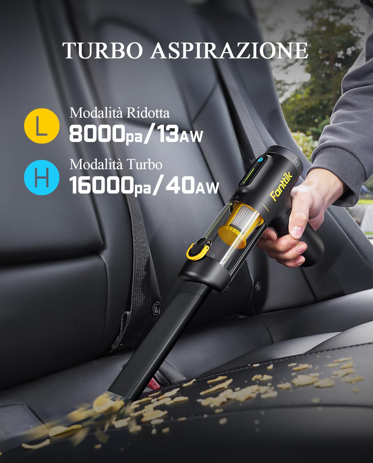 Fanttik Slim V10 Mix Aspirabriciole per auto senza fili, 16kPa, Display LED Intelligente a Colori, 4 in 1 Aspirapolvere e Soffiatore d'aria e Pompa ad Aria e Pompa Sottovuoto