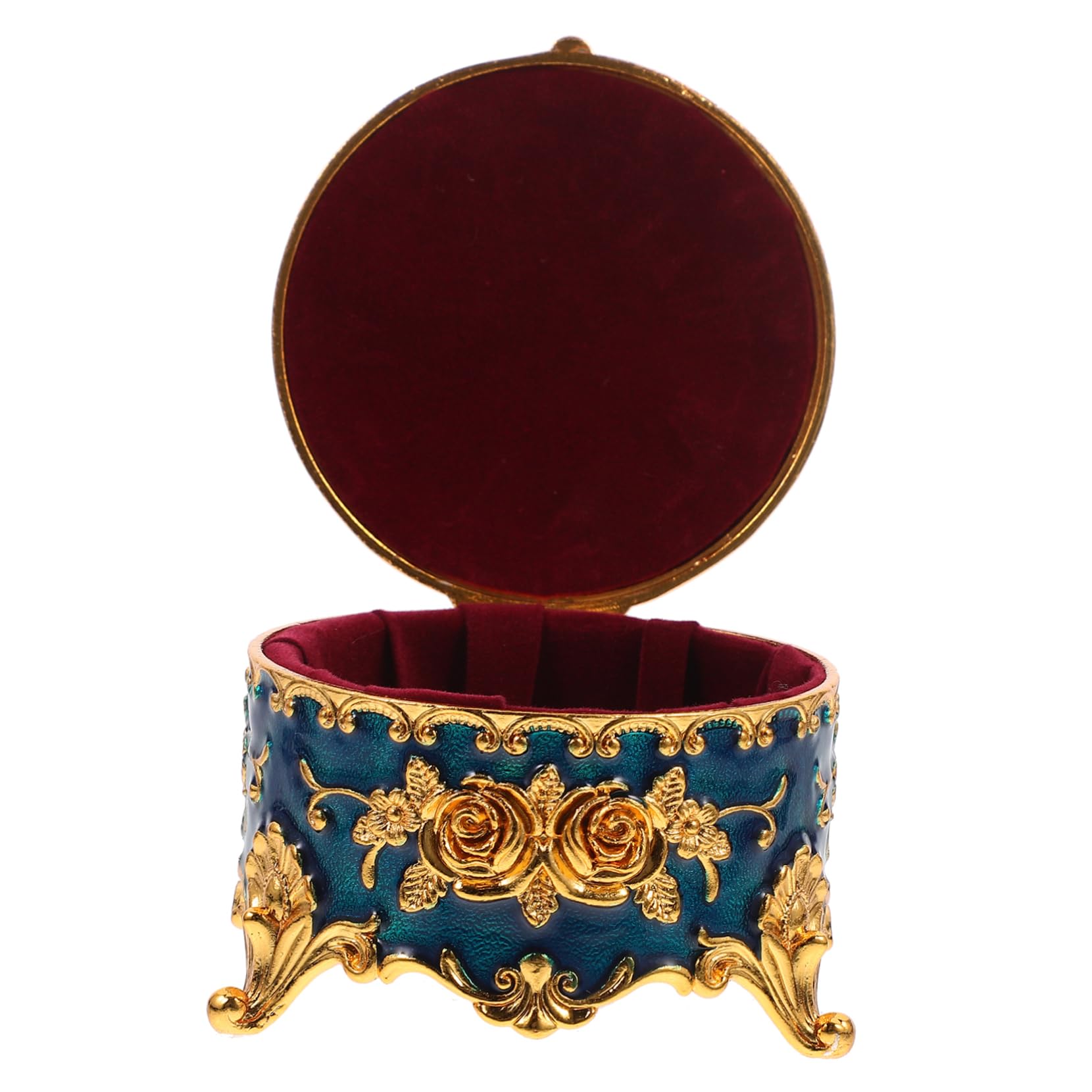 Alipis 4pièces Boîte à Bijoux Ronde Avec Motif De Rose Émaillé Organisateur De Bijoux Élégant Pour Décoration De Bureau Et Coiffeuse Couleur Bleue
