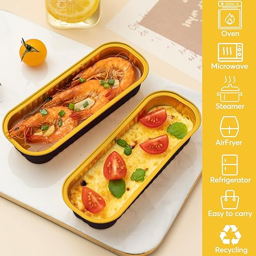 Miniatura 6 de Ruckae Paquete de 100 mini moldes para hornear pan con tapas y cucharas, moldes de papel de aluminio desechables, sartenes rectangulares de papel de