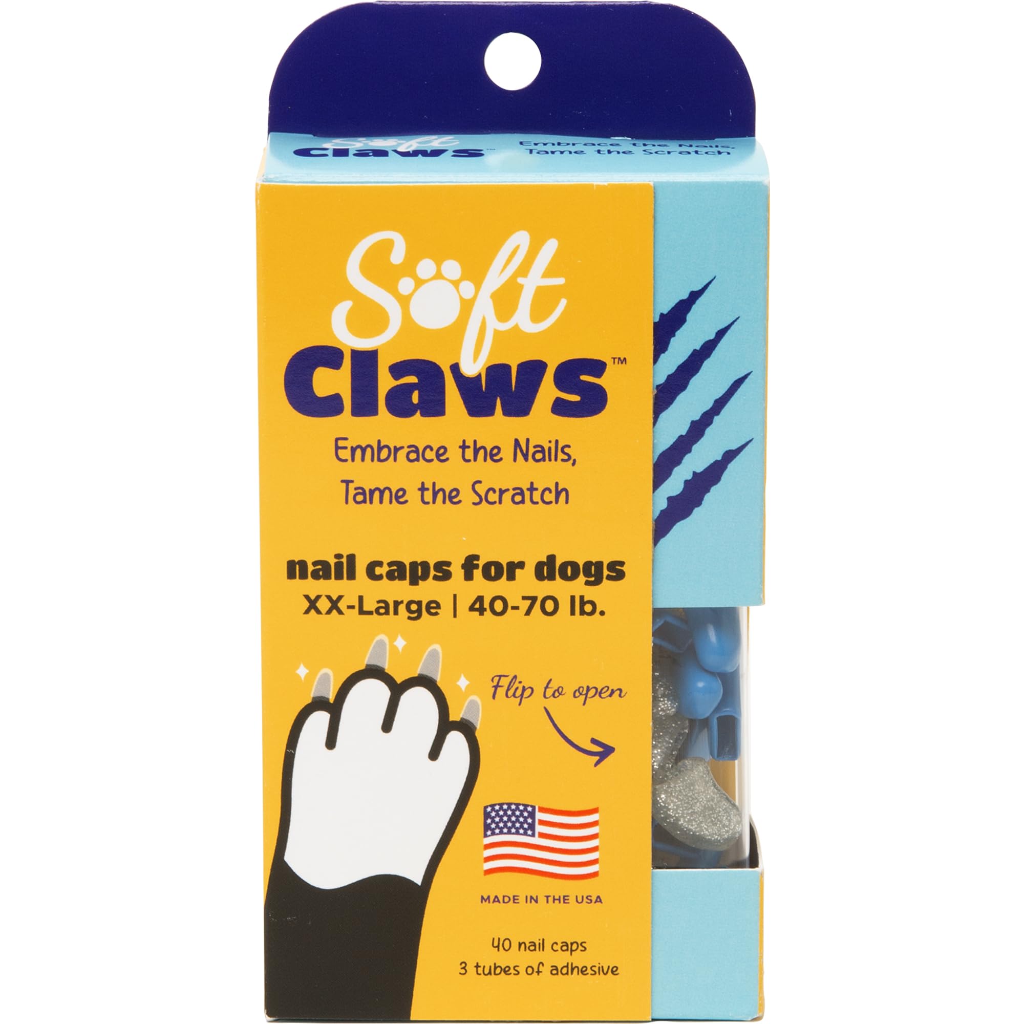 Soft Claws Dog Nail Caps, 40 Caps, XX-Large, Blue &amp; Silver
